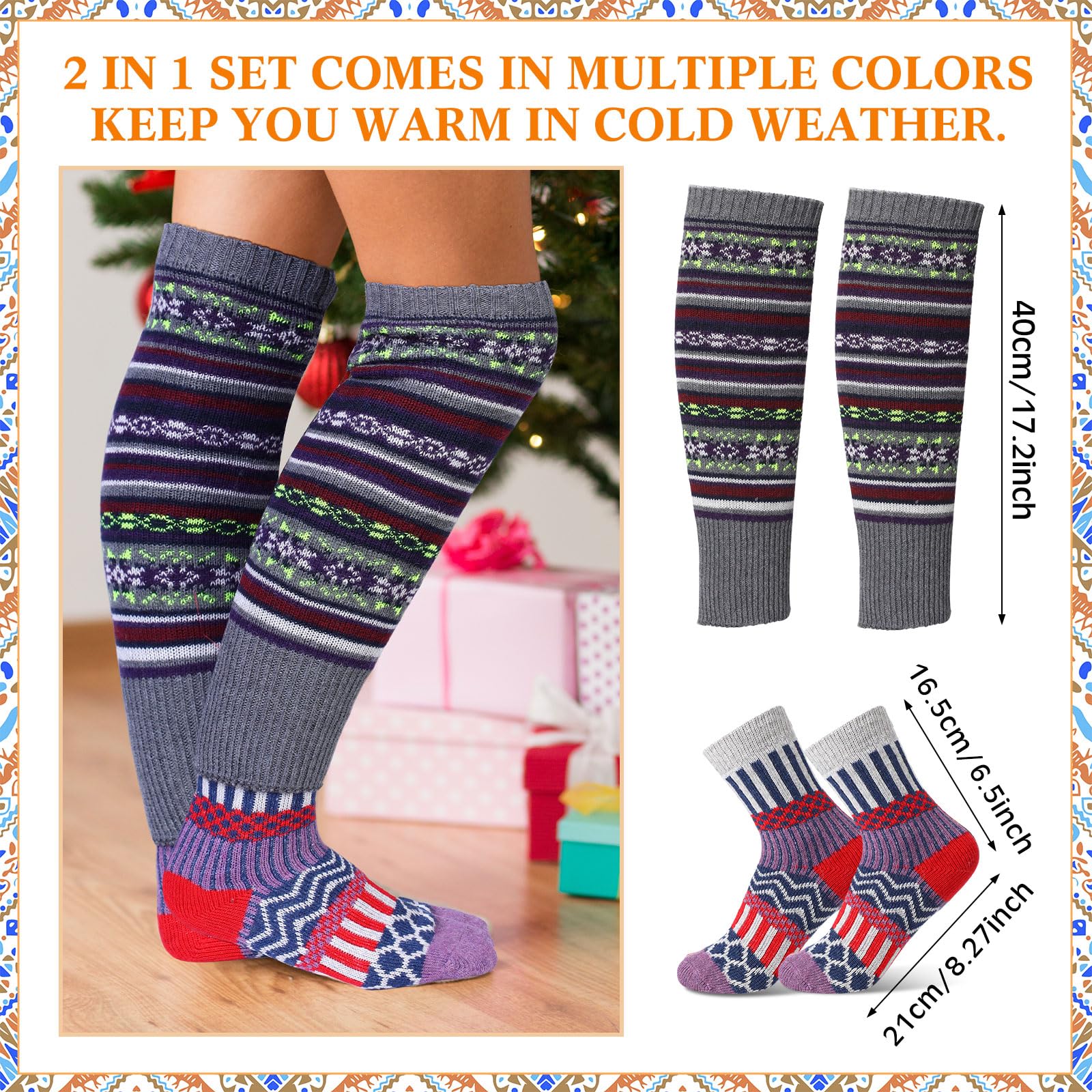 Liitrsh 12 Paar Boho Beinwärmer für Frauen und Wollsocken Set Winter Lange Wolle Strick Beinwärmer für Frauen Mädchen Winter Weihnachten