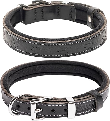 Miniatura 8 de Filbert Collar de cuero plano para perro con hebilla para perros grandes, medianos y perros pequeños, collar de cuero genuino para perros, collar de