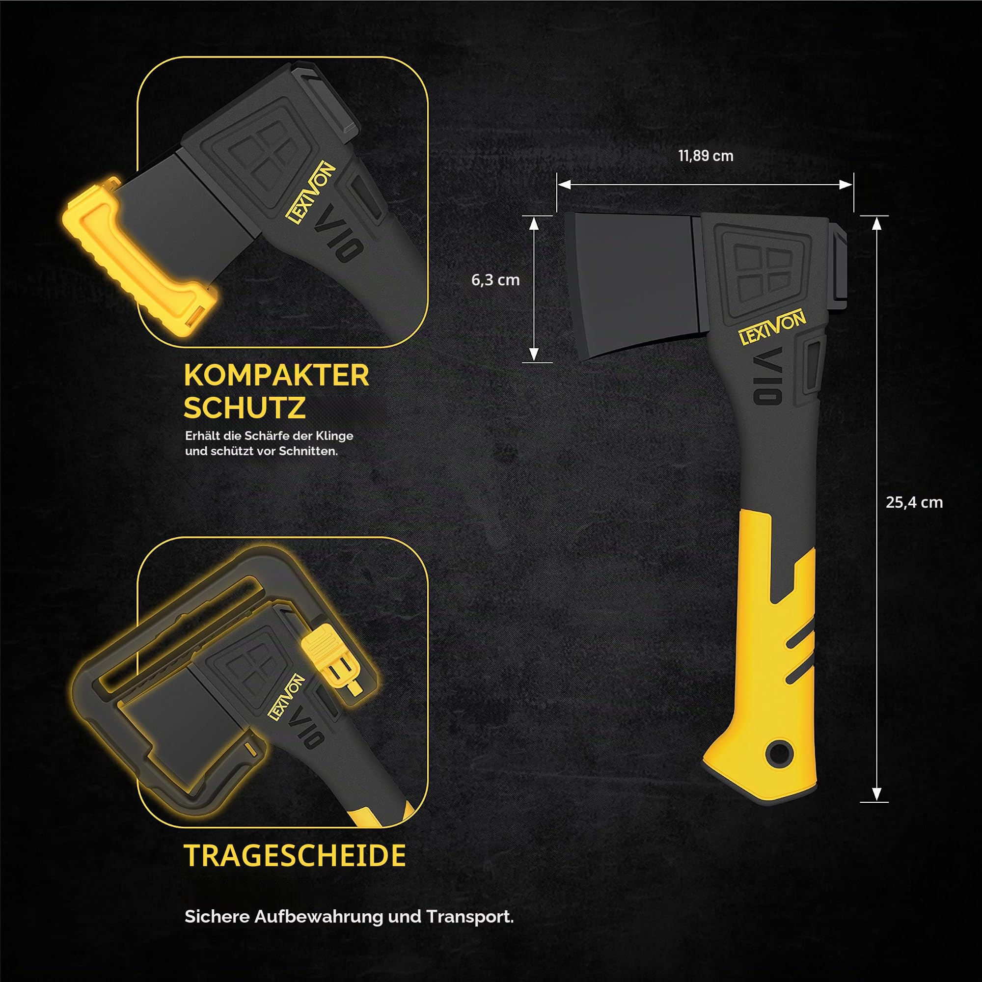 LEXIVON axt Länge 25 cm, klein Outdoor axt für Garten und brennholz, Bauen und Hacken, Survival Camping Beil mit Ergonomischer Griff, Leichter Glasfaserverbund-Stil, Schutzhülle inklusive (LX-V10)