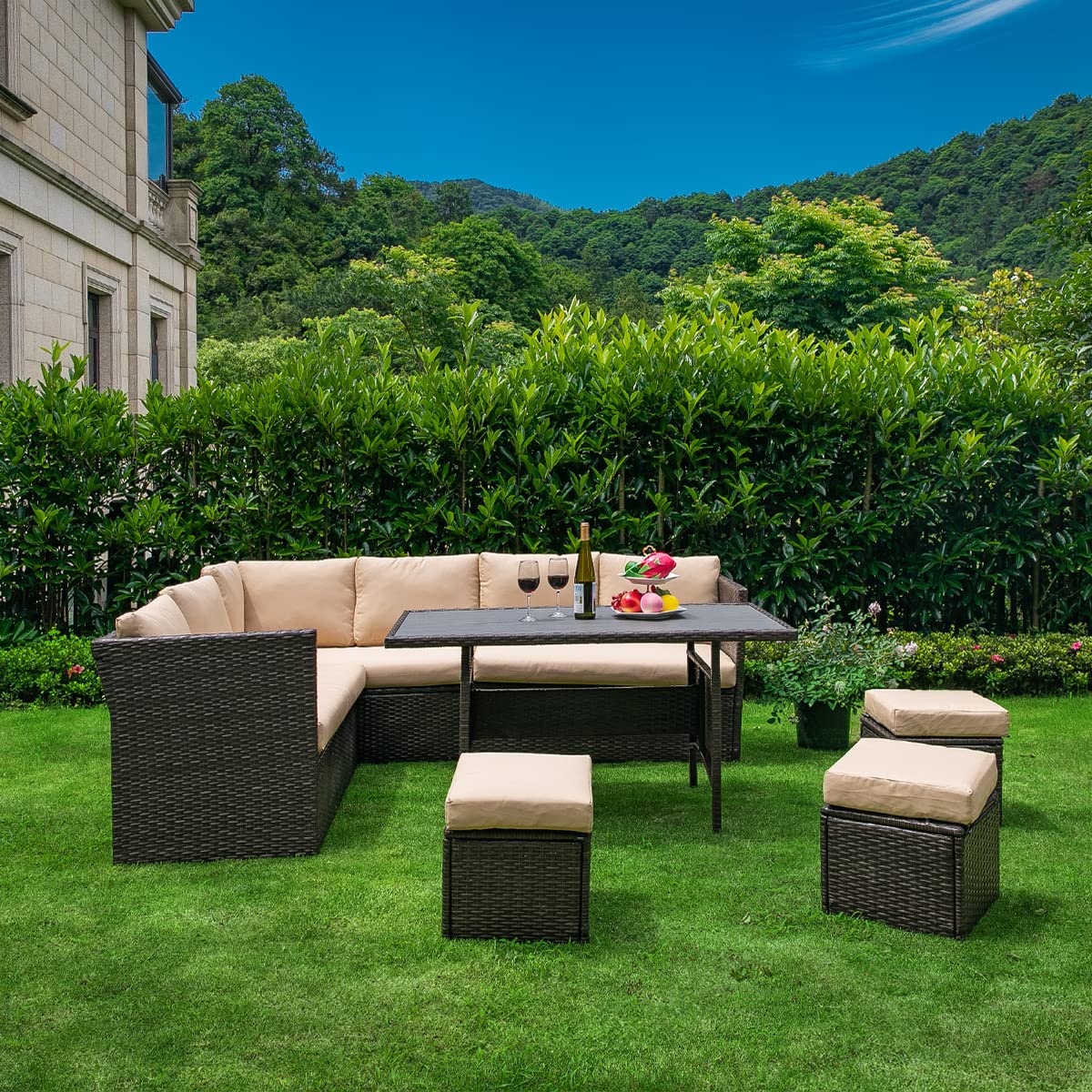Buy YASRKML 7 Piece Patio Furniture Set, Wicker Outdoor Dining Set with