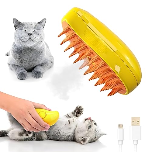 Cepillo de vapor para gatos, herramienta de aseo 3 en 1 para gatos y perros con función de vapor, masaje y eliminación de pelos, ideal para