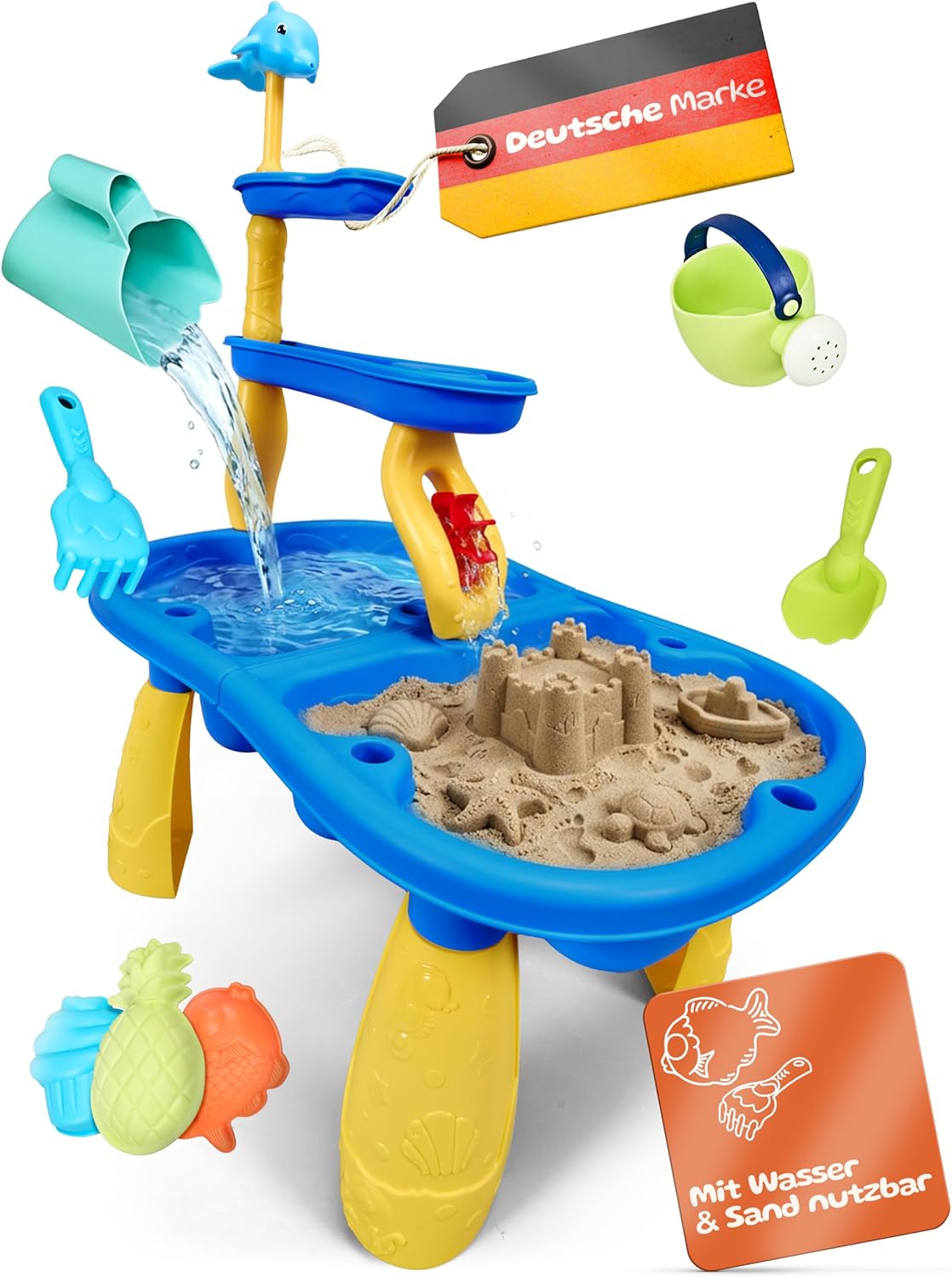 LUA & THE TIGER 2-in-1 Sand and Water Play Table for Kids Outdoor - Water Table with 7 Piece Accessories - Play Table for Garden, Balcony and Patio - BPA Free and Safe