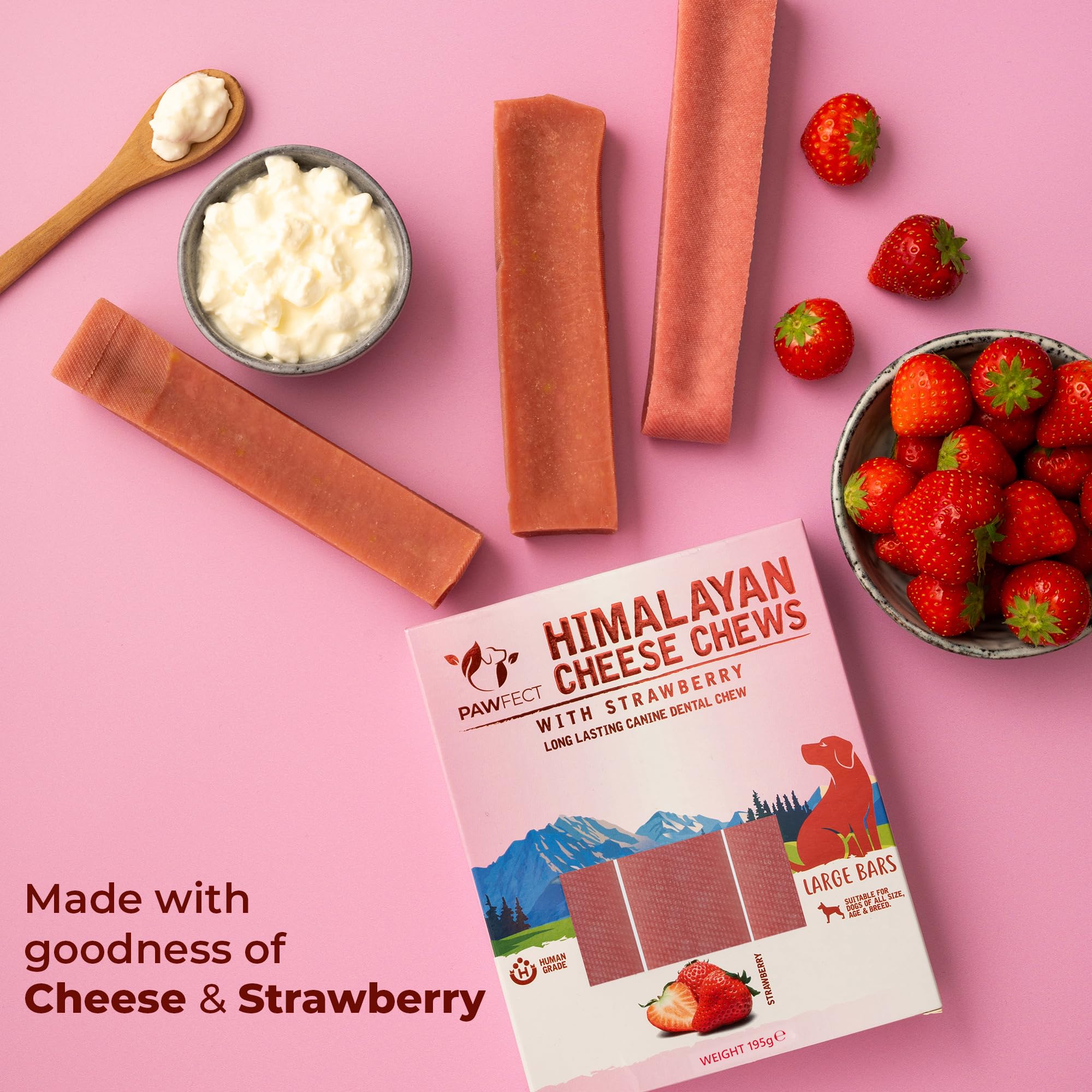 Pawfect Himalayan Yak Cheese Chews with Real Strawberry for Medium Dogs- 100% Natural Dental Stick- Cleans Teeth- Plaque Off and Tartar Control -High Protein - Image 2
