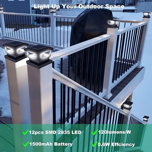 Miniatura 5 de Sumaote Paquete de 12 luces solares para poste de madera, para exteriores de 4 x 4 de madera, 3 x 3 y 4 x 4 pulgadas, PCVvinilo para postes de