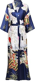 PRODESIGN Kimono Robe for Women - Long Satin Sleepwear Silky Kimono Cover-Up Nightgown Japanese Bathrobe Loungewear Blouse