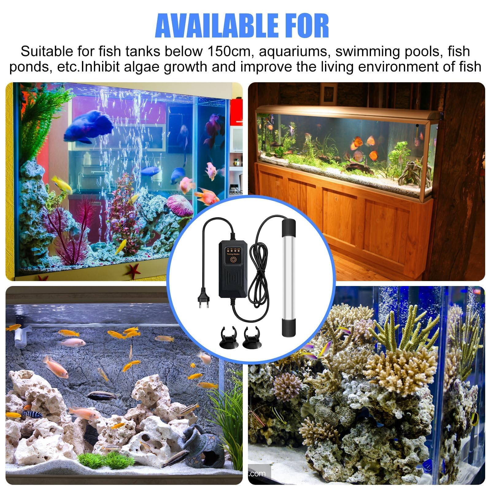 Esterilizador de acuario con temporizador, luz de acuario de 9 W, UV impermeable, esterilizador casero, purificador UV, acuario para la limpieza de acuarios y piscinas