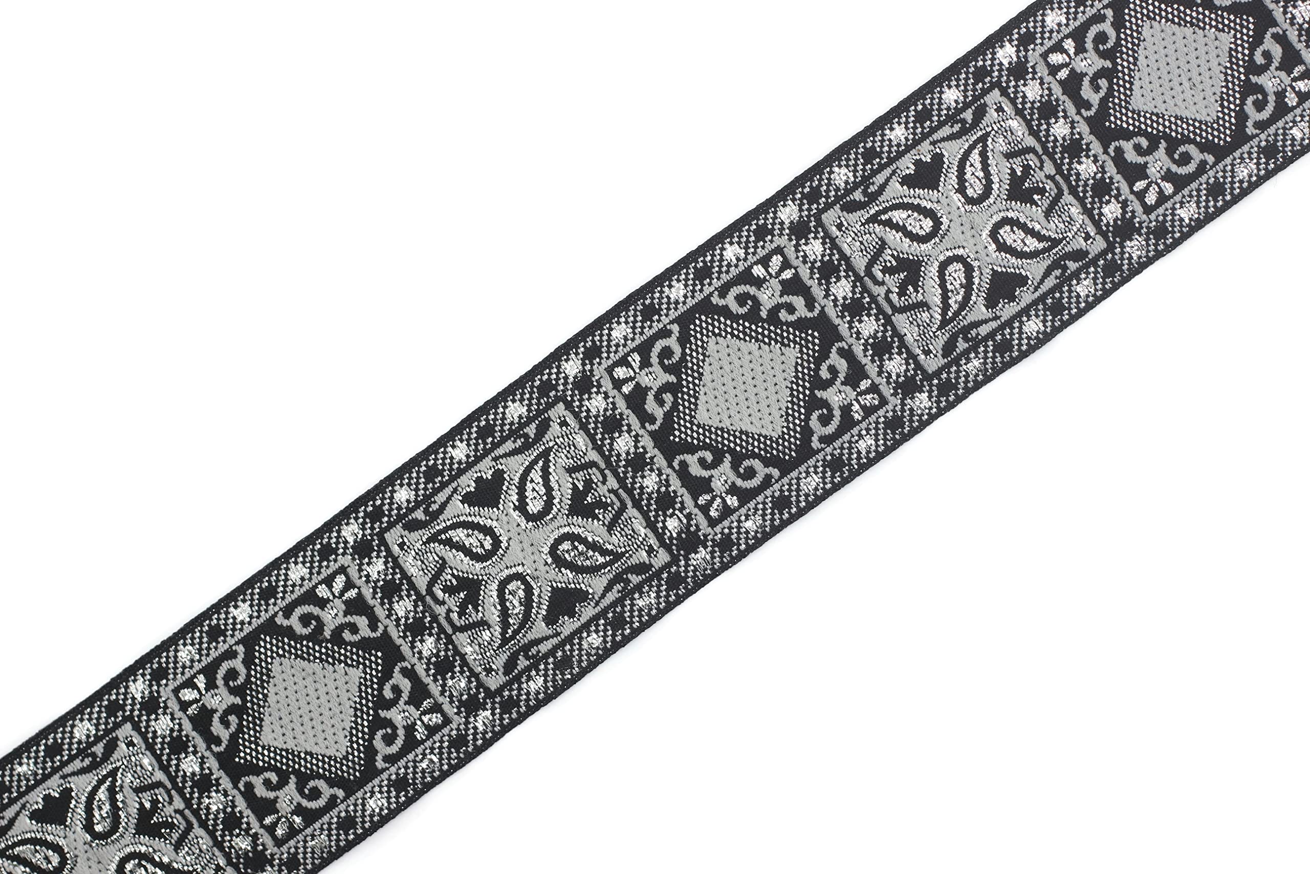 Bordure jacquard géométrique grise de 35 mm (3,5 cm), ruban