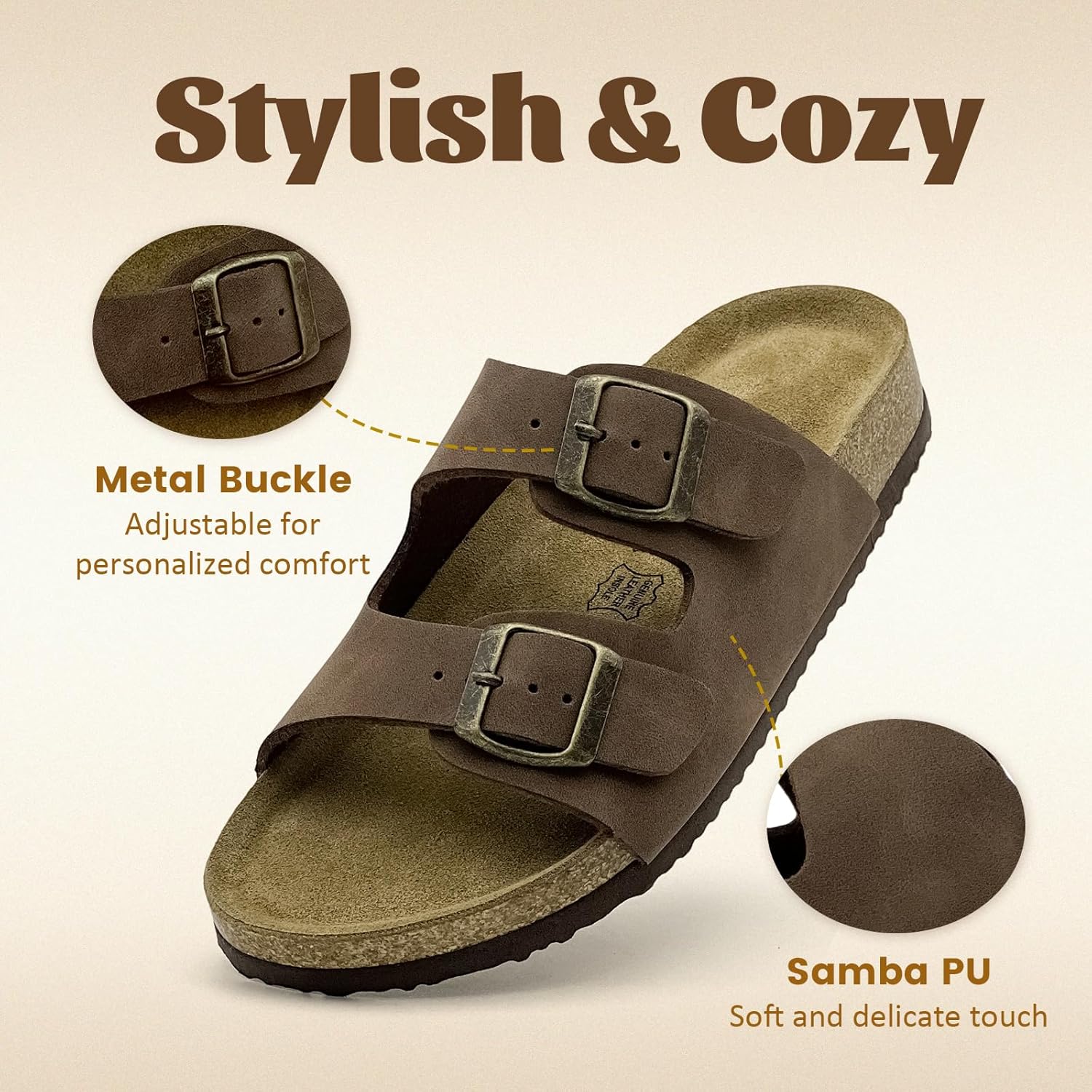 Cork Footbed Sandals for Boys Girls - Comfortable Double Buckle Slip - 2026 Beach Essentials Little Big Kids Sandals - Memory Foam Vacation Essentials Slides for Kids Footwear