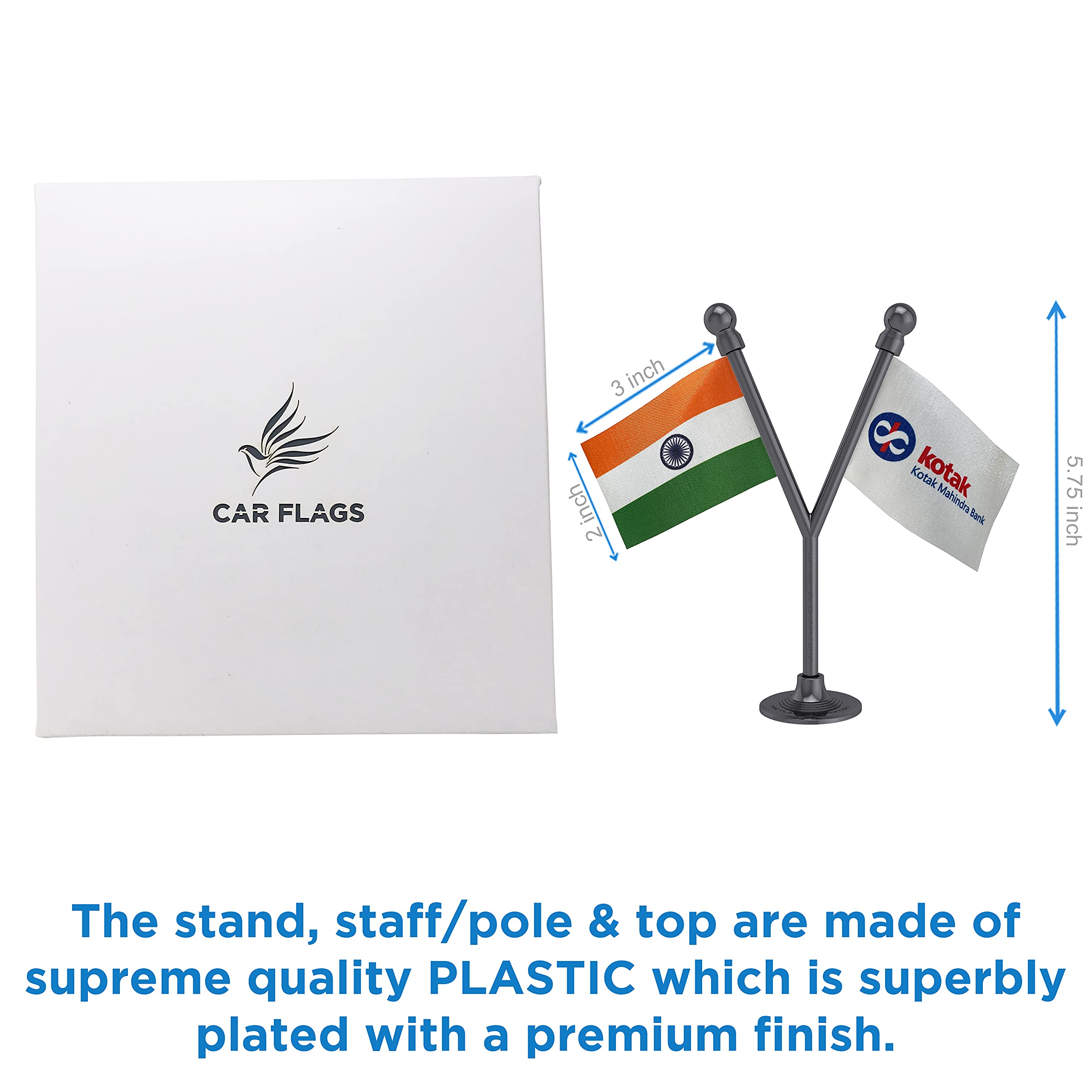 The Flag Corporation India & Kotak Mahindra Bank Car Dashboard Flag 2in x 3in with A Plastic Dark Knight Grey Base 4
