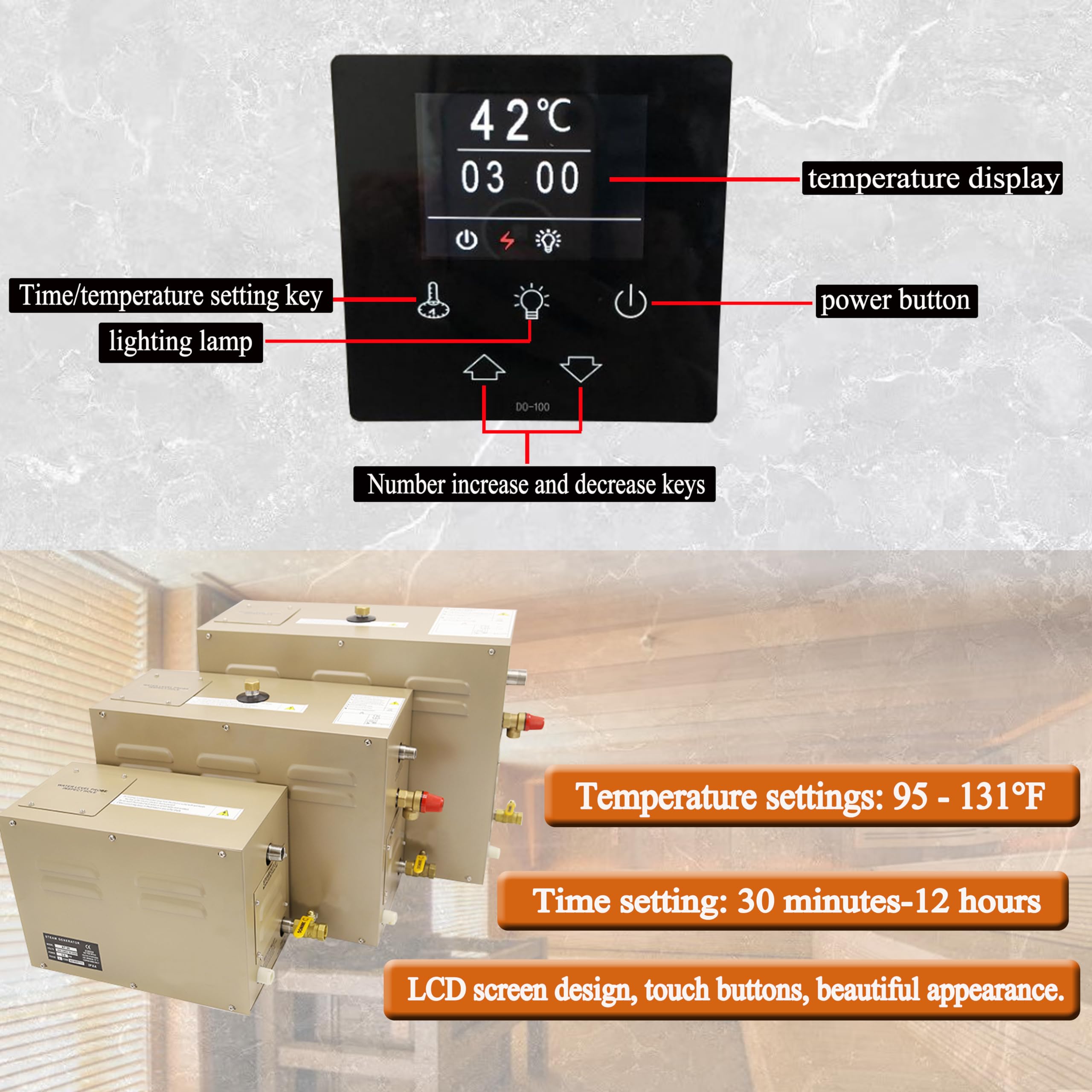 Generador de ducha de vapor, 15 kw para el hogar, comercial, kit generador de ducha de vapor, ducha de vapor, con sistema de autodrenaje, temperatura ajustable de 35.0 a 55.0 °C, espacio