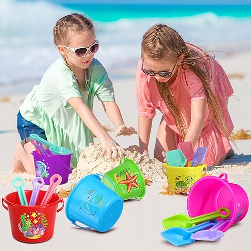Miniatura 5 de Leitee 50 piezas de mini cubo de arena de plástico para niños de 6.3 pulgadas, pequeño cubo de playa de colores, herramientas de construcción para
