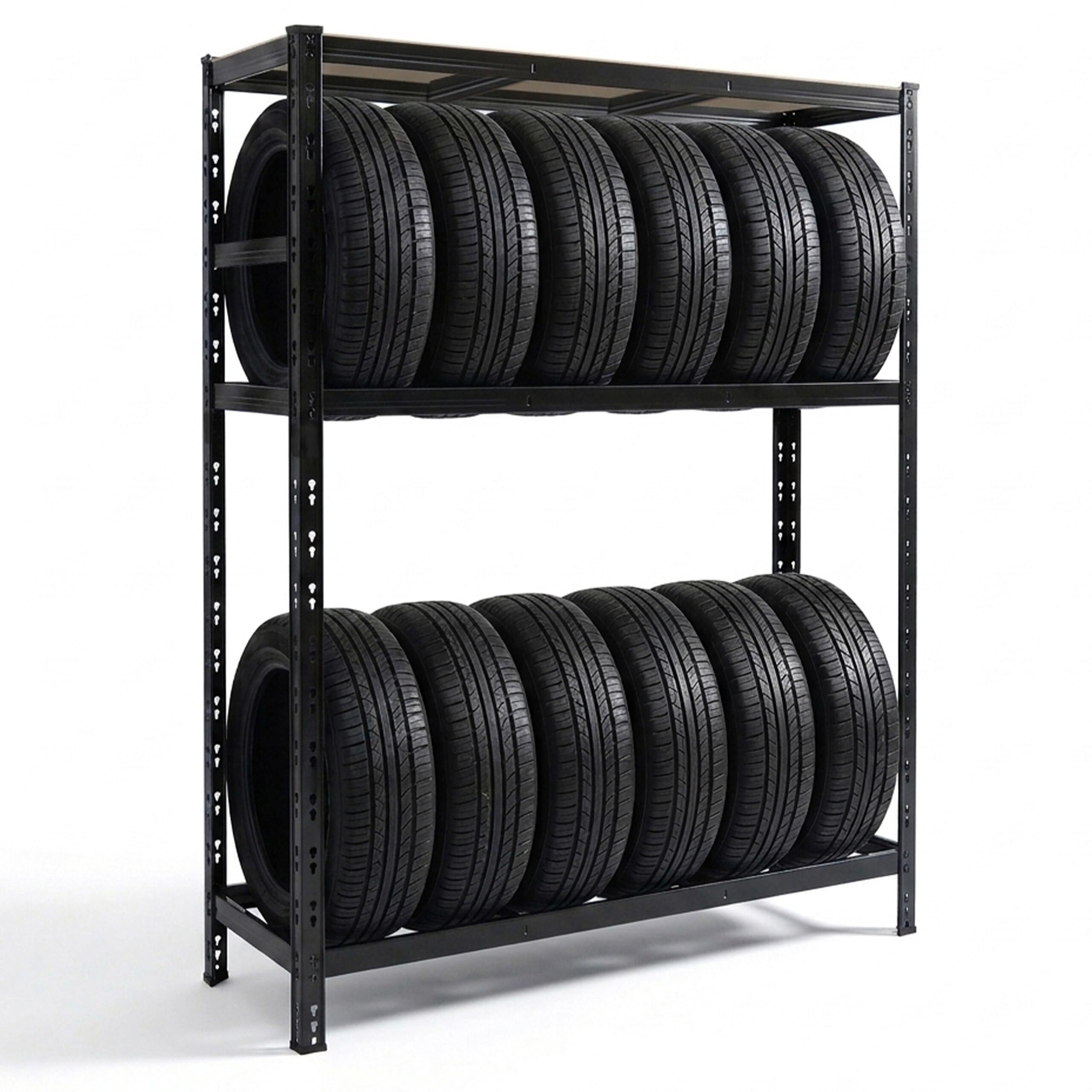 Relaxdays Reifenregal für 12 Reifen, HxBxT 180 x 120 x 40 cm, 450 kg, Stahl, Stecksystem, Reifenlager Werkstatt, schwarz