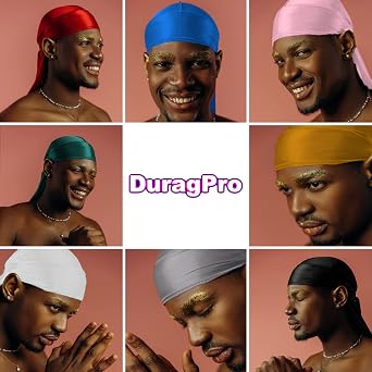DuragPro 1 Pack Silky Satin Pink Durag Bundle 4 Pack Silky Satin Durags(Black, Blue, Red, Green)