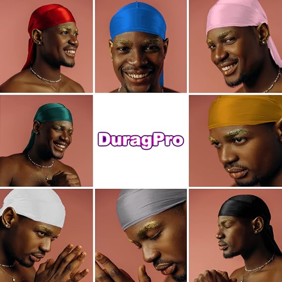 DuragPro 1 Pack Silky Satin Pink Durag Bundle 4 Pack Silky Satin Durags(Black, Blue, Red, Green)