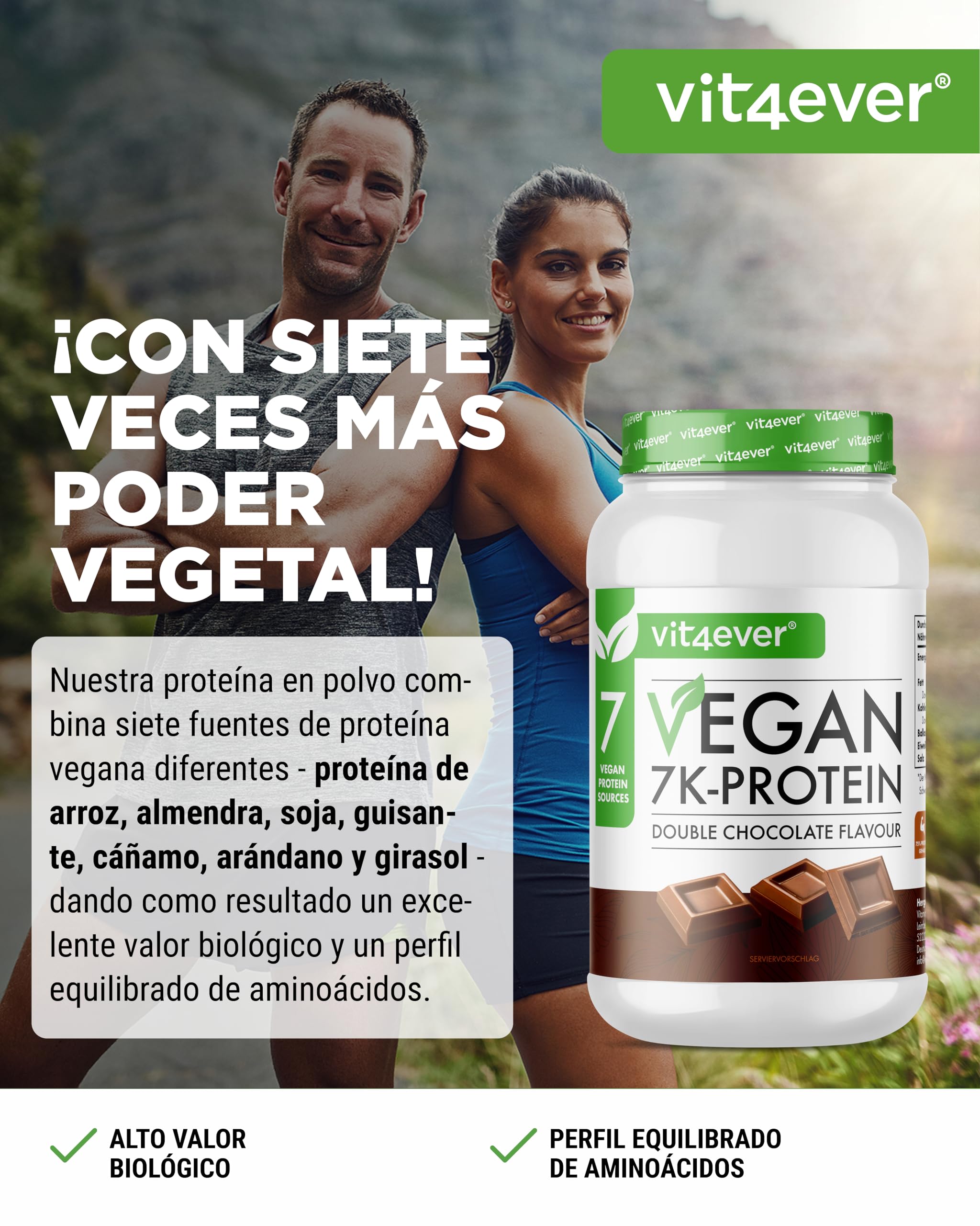 Vegan 7K Protein 1kg Doble Chocolate Proteína vegetal pura en polvo