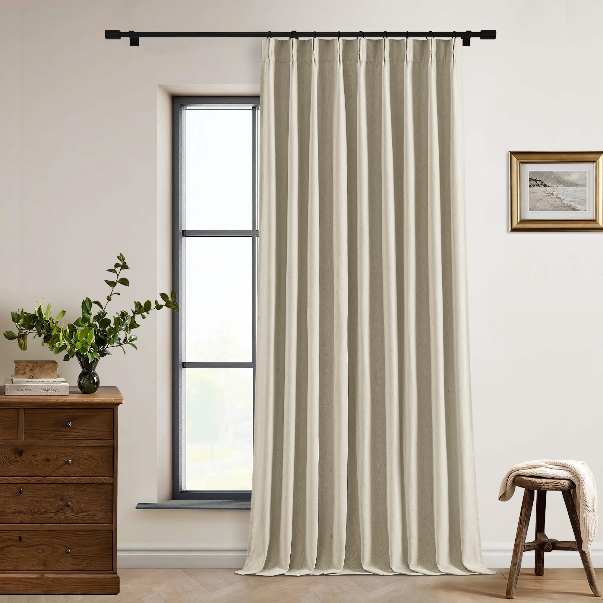 Photo 1 of Pinch Pleated Blackout Curtains 60 Inches Wide 96 Inches Long for Bedroom Living Room Darkening Linen Blend Large Window Curtains Thermal Soundproof Neutral Drapes Taupe Burlywood Birch 60x96 1 Panel