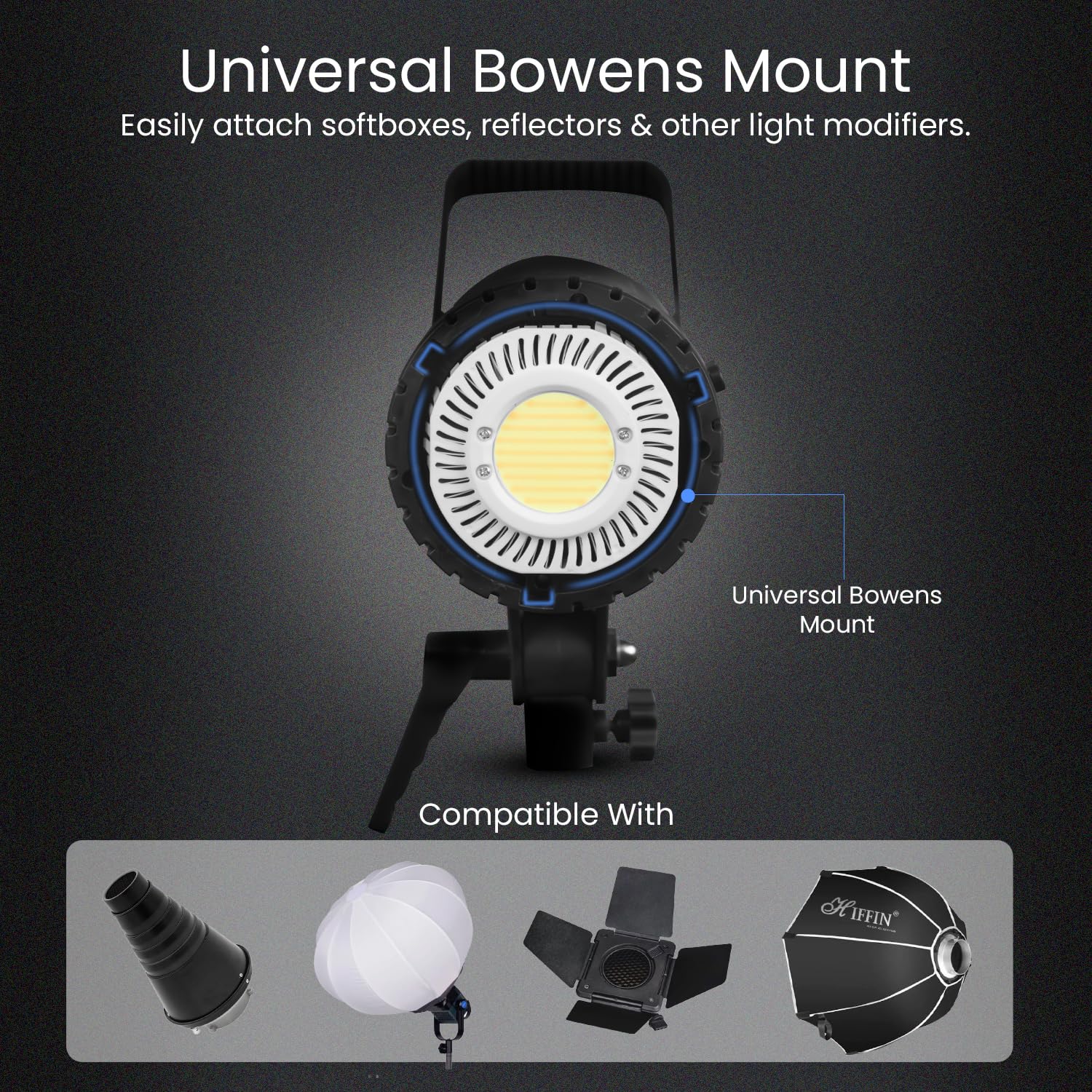 HIFFIN (COB-200P) 200W Bi Color Continuous LED Light with 18CM Reflector & Infrared Remote, AC Power, 3200K-5600K Color Temperature Control, 23000lx @1m, Ideal for Photography and Videography 4
