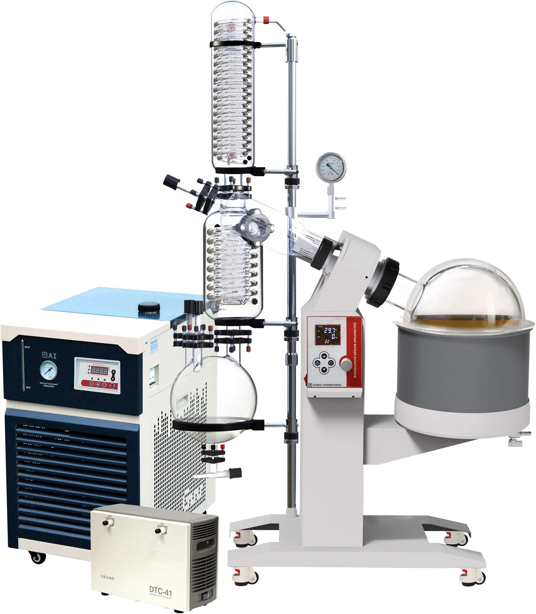 SE26-S2.220 SolventVap 2.6 gal/10 L Rotary Evaporator with -30°C Chiller and ULVAC DTC-41 1.6 CFM Chemical Resistant Diaphragm Pump, Turnkey Solution, 220V