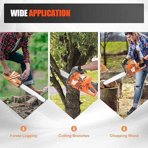 Miniatura 9 de Motosierra a gas, motor de 72 cc, motor X-Torq de 2 ciclos, motosierras de gasolina inalámbricas de mano de 24 pulgadas para cortar madera al aire