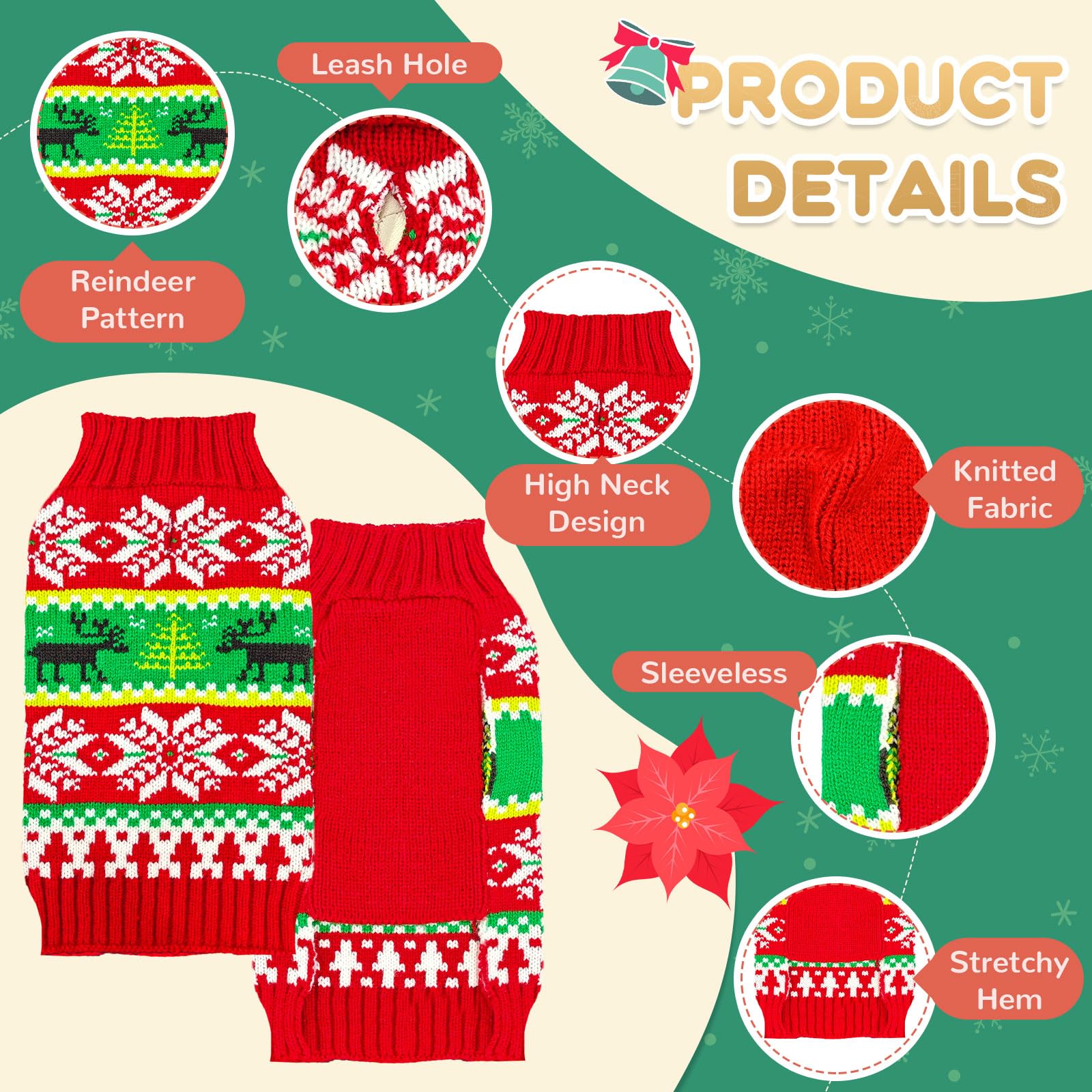 ABRRLO Dog Christmas Jumper Santa Snowman Reindeer Ugly Xmas Pet Sweater Outfits Puppy Cat Holiday Costume New Year Clothes Gift for Small Medium Large Dogs (Red Green Brown Deer - Image 4