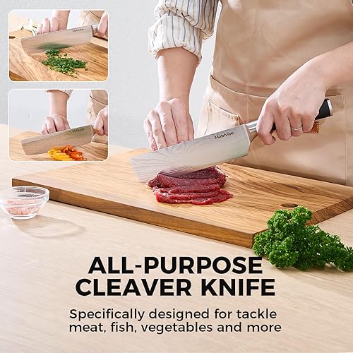 Miniatura 5 de Nakiri - Cuchillo de cocina afilado de 7 pulgadas, cuchillo de cocina de acero de alto carbono, cuchillo de chef japonés multiusos para cortar carne