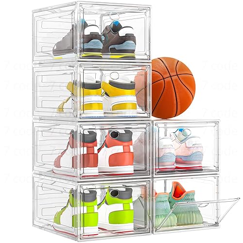 Thickened Clear Shoe Storage Organizer with Magnetic Door, Sturdy Stackable