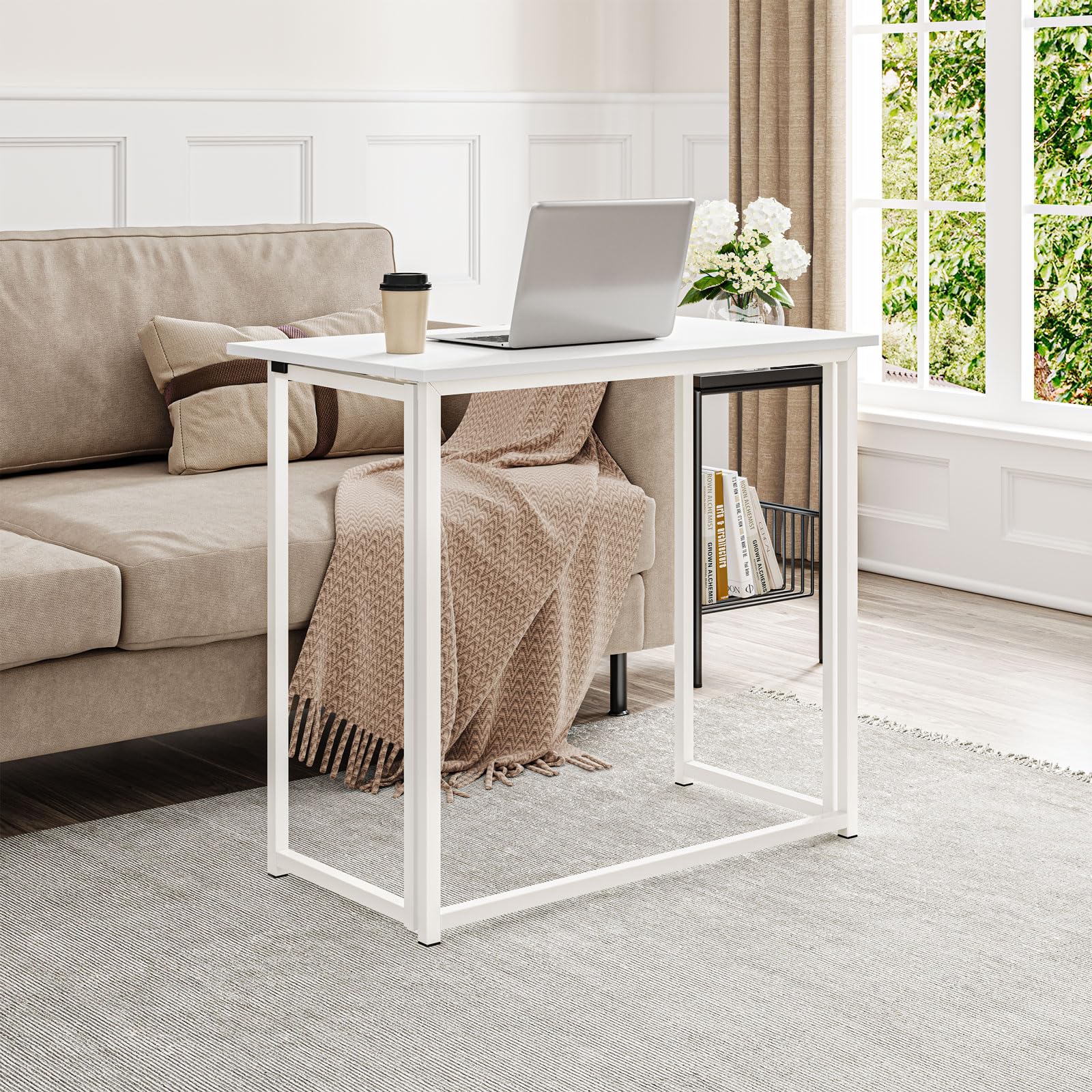 Dripex Mesa Escritorio Plegable, Mesa Ordenador, Compacto sin ensamblaje, Mesa de Estudio para Casa Oficina, Escritorio para computadora Manualidades, Blanca, 80 x 45 x 74 cm