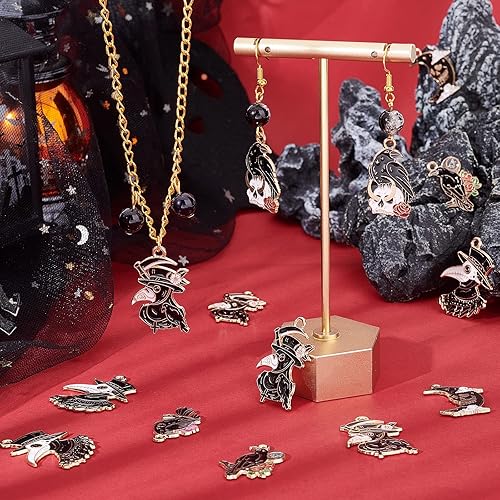 Miniatura 5 de SUNNYCLUE 1 caja de 24 piezas de 6 estilos de dijes de Halloween góticos negros de cuervo, dijes de cuervo negro a granel, luna, calavera, rosa,