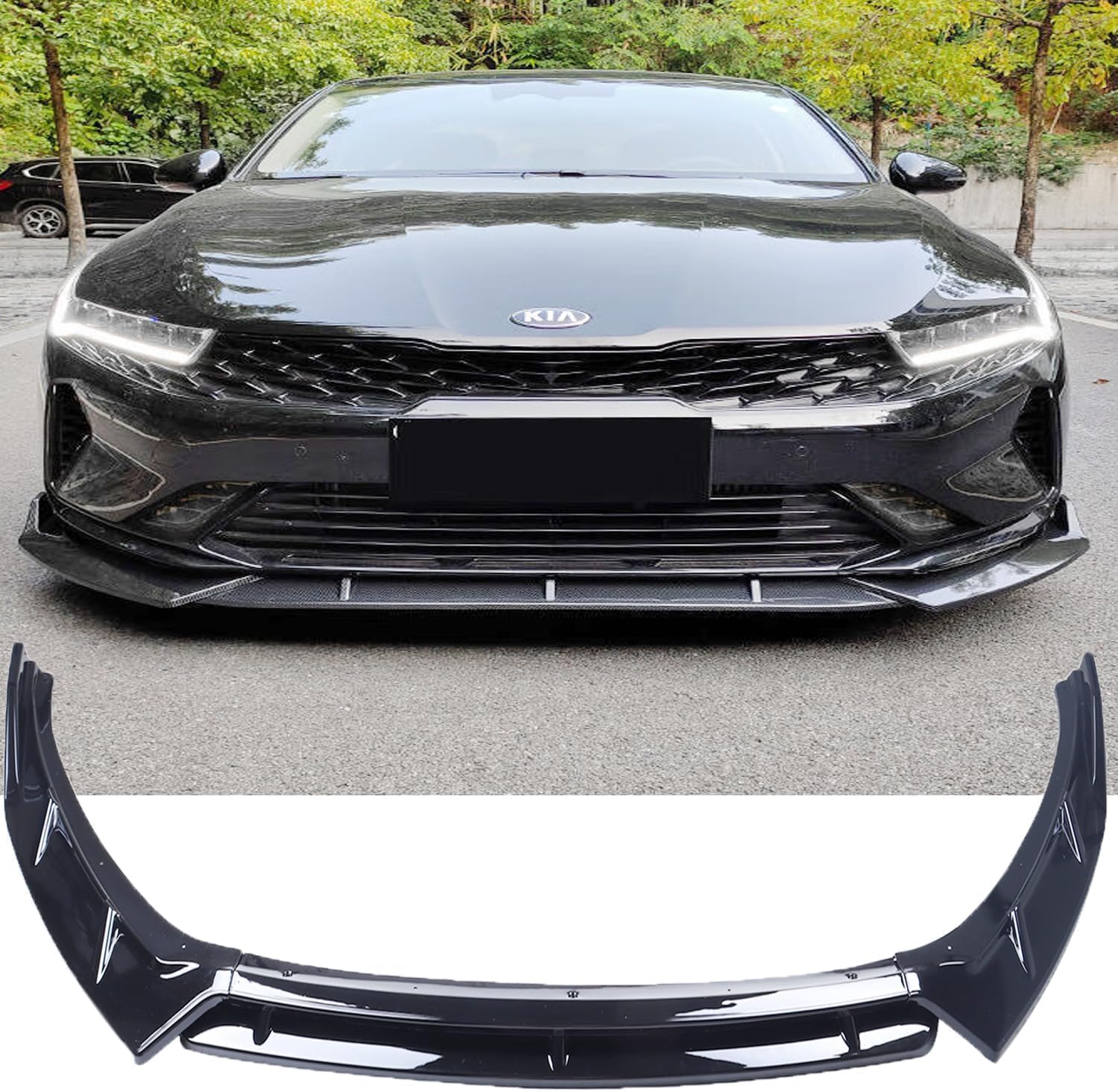 MUCO Front Bumper Lip Spoiler Kit Compatible with KIA K5 EX LX LXS All Model 2021 2022 2023 2024 2025 Gloss Black Valance Fascia Cover Guard Protection Conversion 4pcs