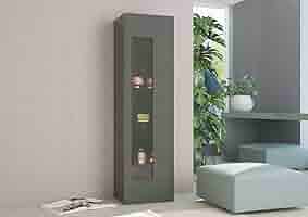 Credenza Vetrinetta Dmora Made In Italy | Bianco Lucido | 45x34x162 Cm | Con Ripiani In Vetro | Per Soggiorno