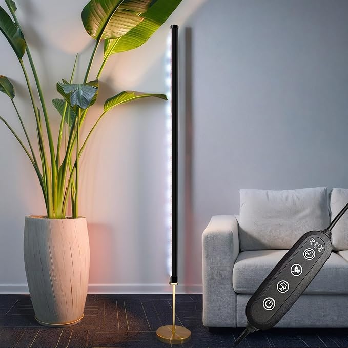 Awesome Plant Standing Grow Light for Indoor Plants: 59 Inch Full Spectrum Plant Lights with Auto Timer and 2 Modes, Vertical Floor Plant Growing Lamp with Brass Base, Gifts for Plant Lovers, Black
