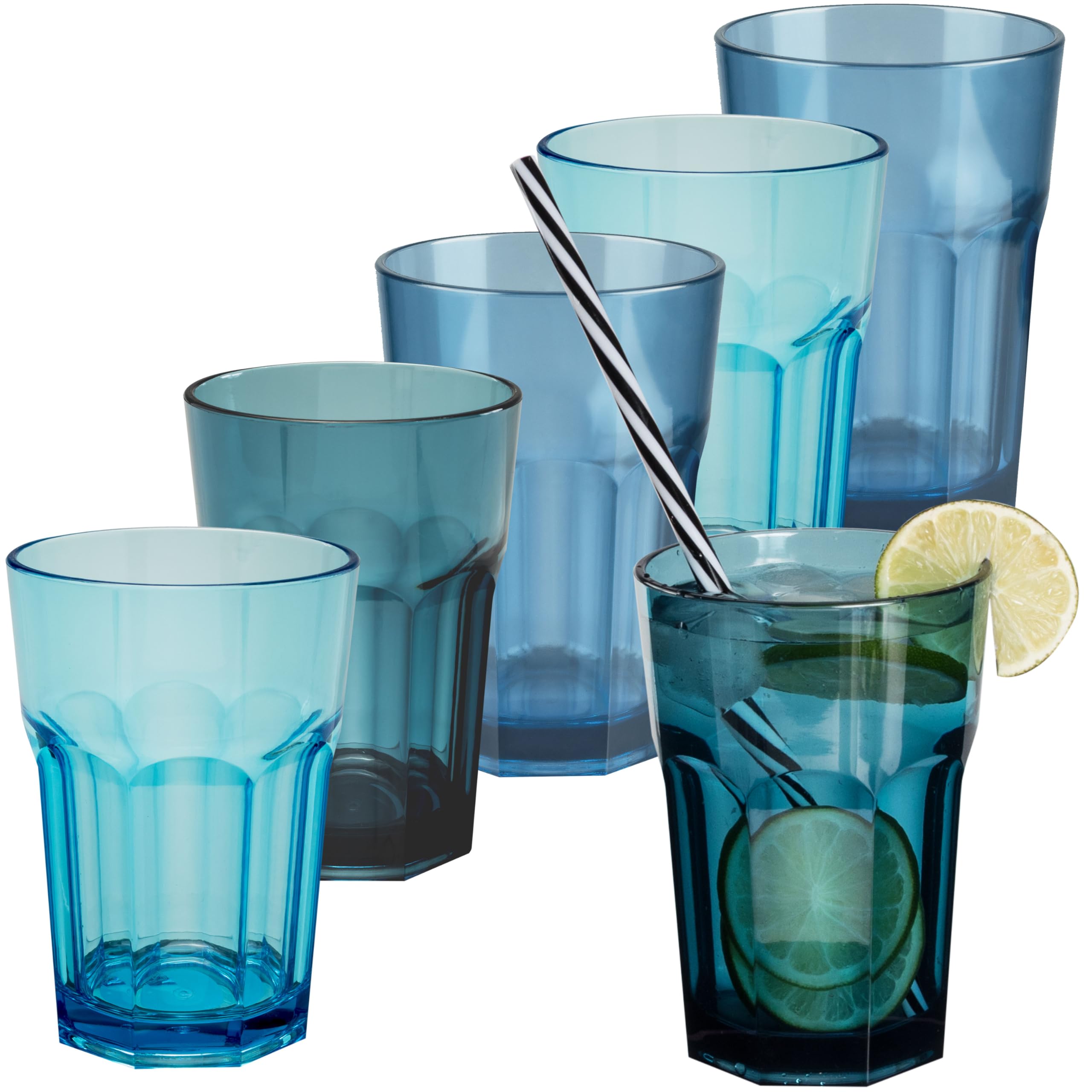 Melamin Geschirr Set Jesolo Blau für 6 Personen - Steingutoptik Spülmaschinengeeignet Essgeschirr Campingzubehör Campinggeschirr Wohnwagen Camping Festival Picknick Gartenparty