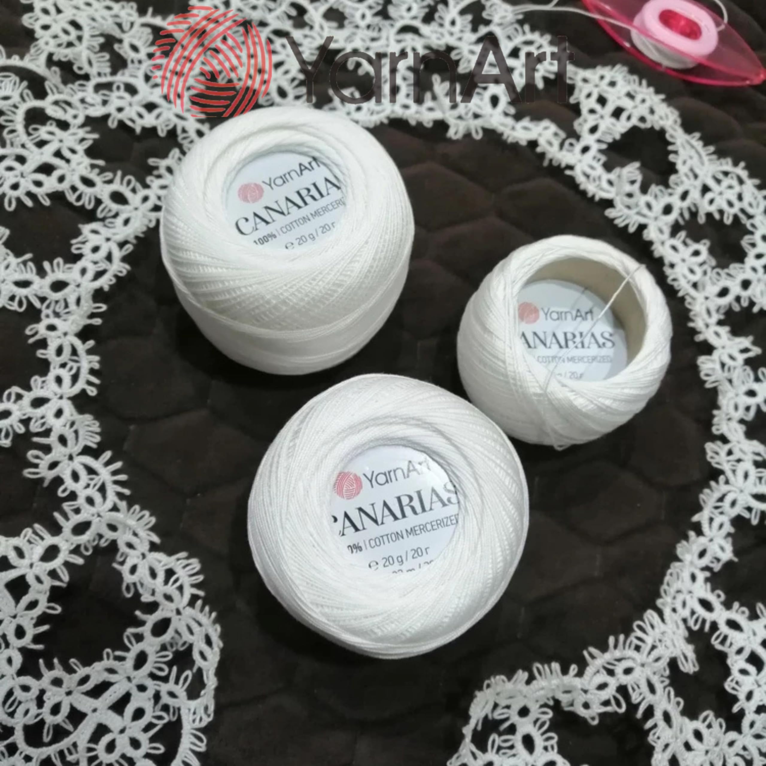 YarnArt Canarias 100% Mercerized Cotton Crochet Thread – 20g (0.7 oz), 203 Yards – Ultra Fine Lace Weight Yarn for Crochet, Lace, Doilies, Embroidery & Accessories (9999, Black)