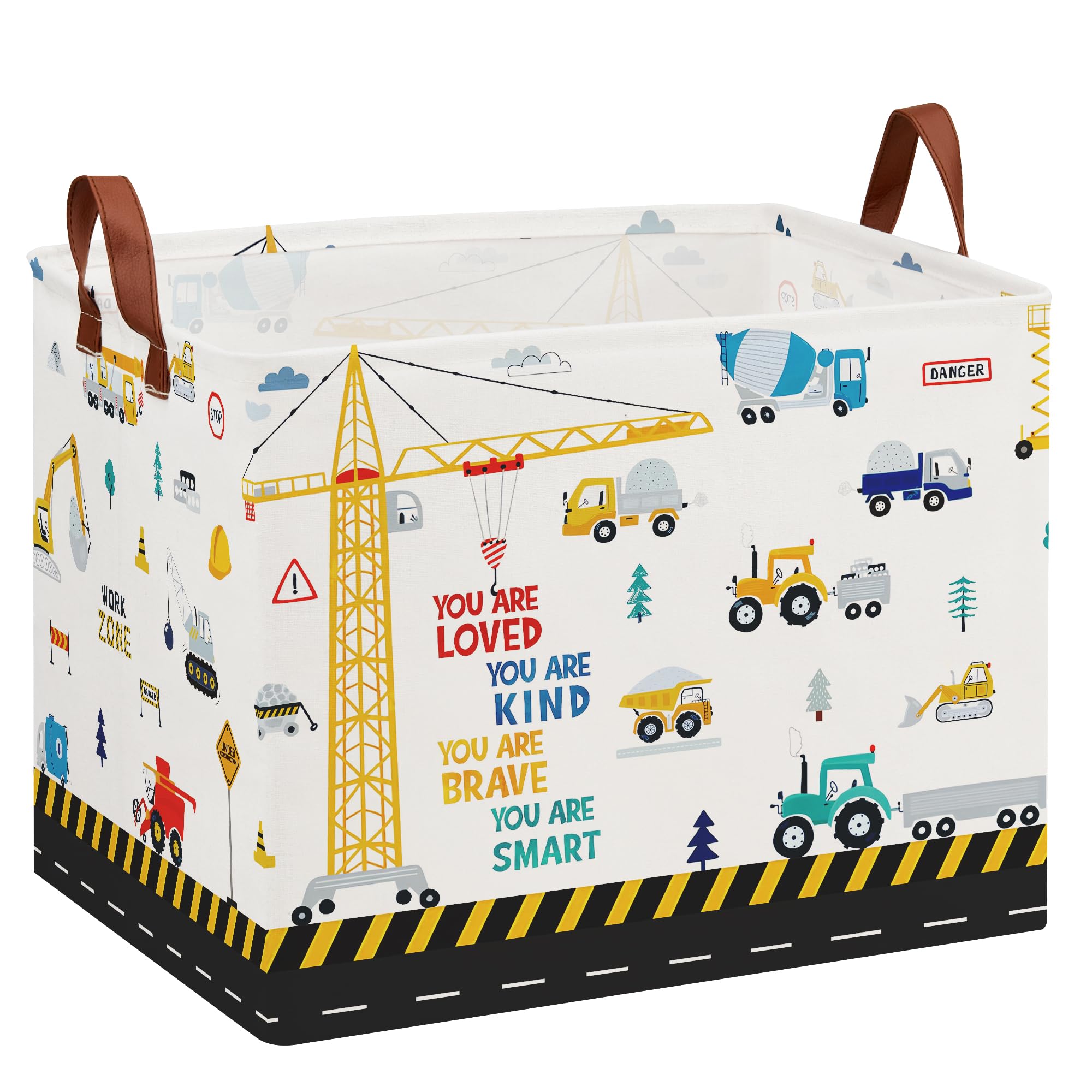 XHWZOF Construction Nursery Decor Hamper Car Baby Gift Basket Transport Trucks Excavators Toy Box Bin Empty Larger Rectangular Kid Clothes Book Shelf Toy Organizer Bin for Baby Boys