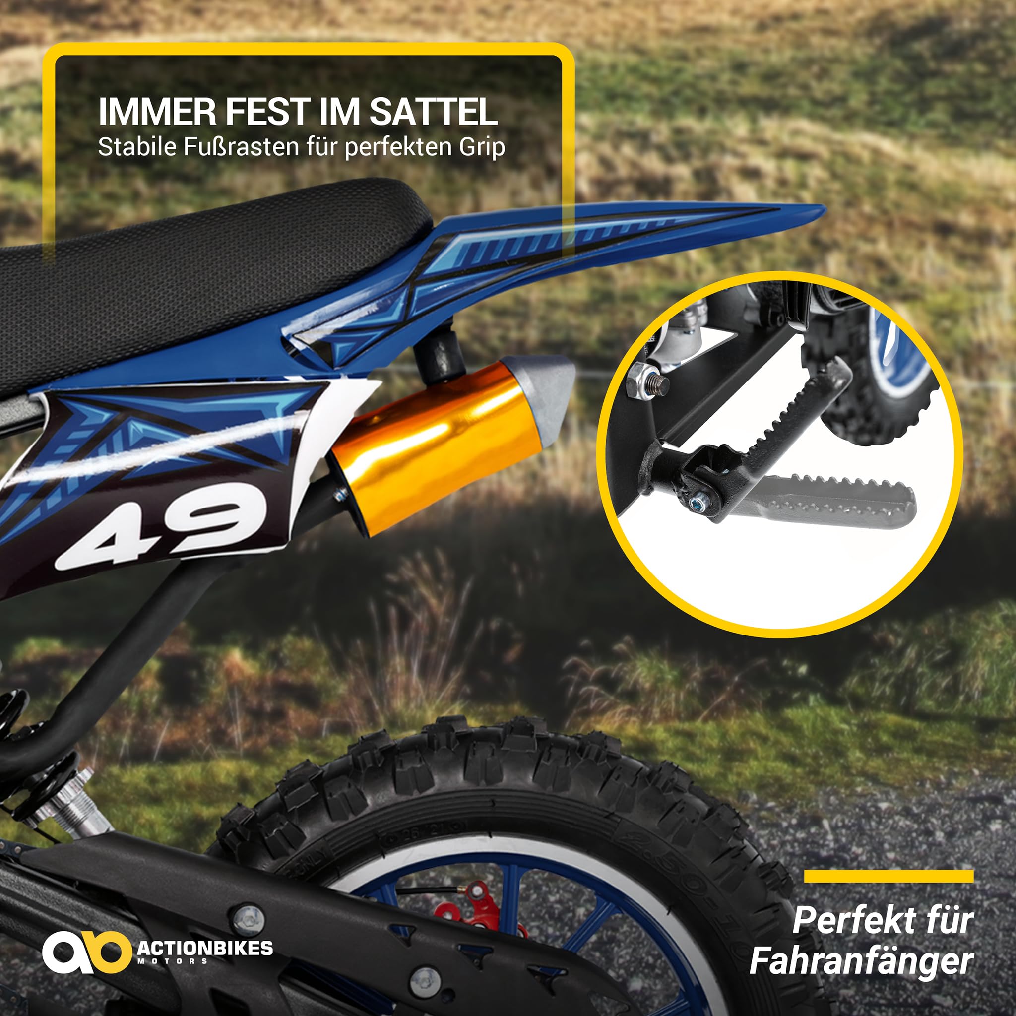 Actionbikes Motors Crossbike Delta 49 cc | 2-Takt 49ccm Motor bis 𝟒𝟎 km/h - Motorrad - Pocket Bike - Dirt Bike - Motocross - Pocketbike - Motorsport - Dirtbike - Enduro (Schwarz)