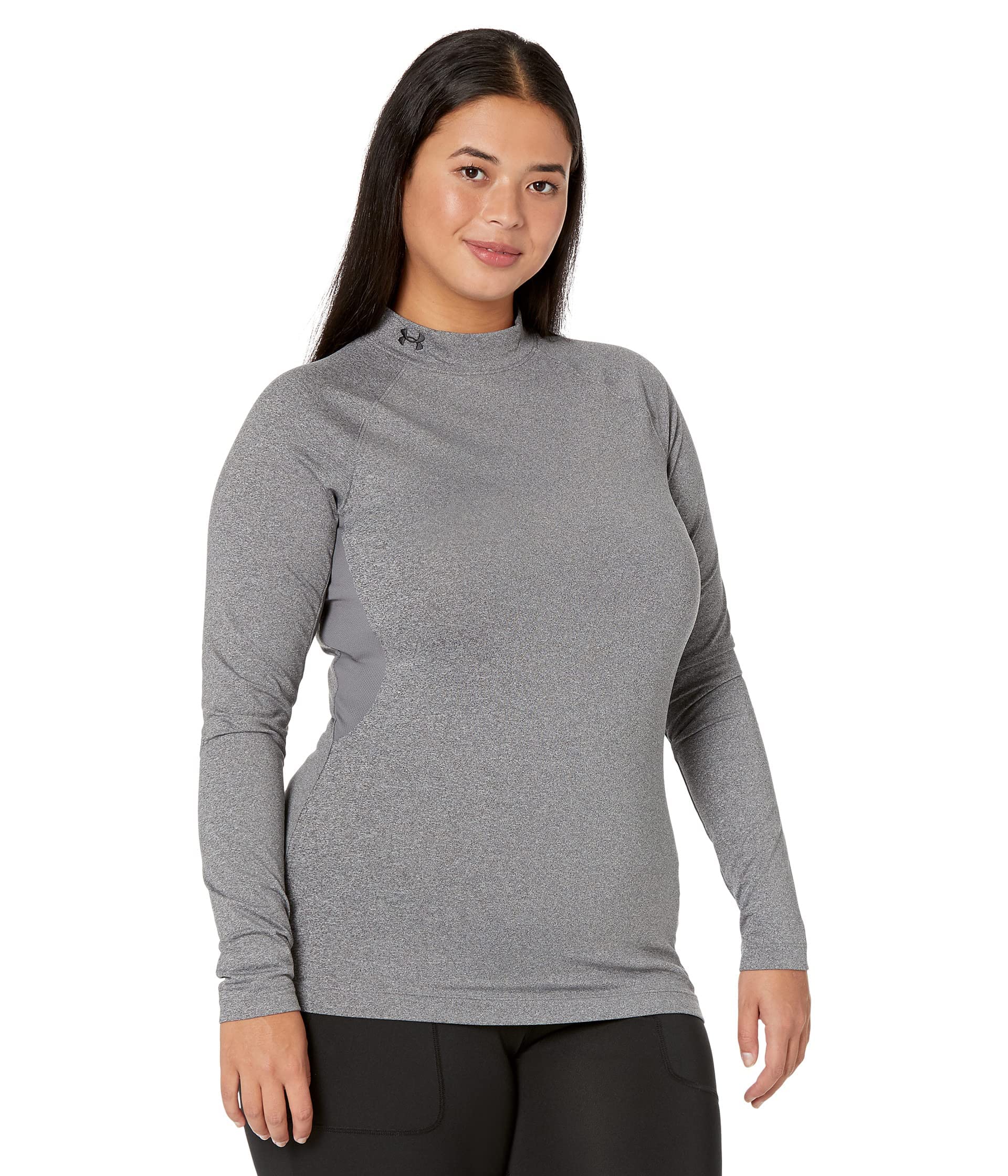 Under Armour Women's Authentics Mock Neck T-Shirt, Charcoal Light Heather (019)/Black, Medium