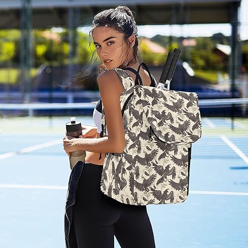 Miniatura 7 de Bolsa de tenis unisex impermeable gris marrón pájaro 2 raquetas de tenis bolsa de gimnasio para hombres mujeres tenis deporte bolso para raquetas
