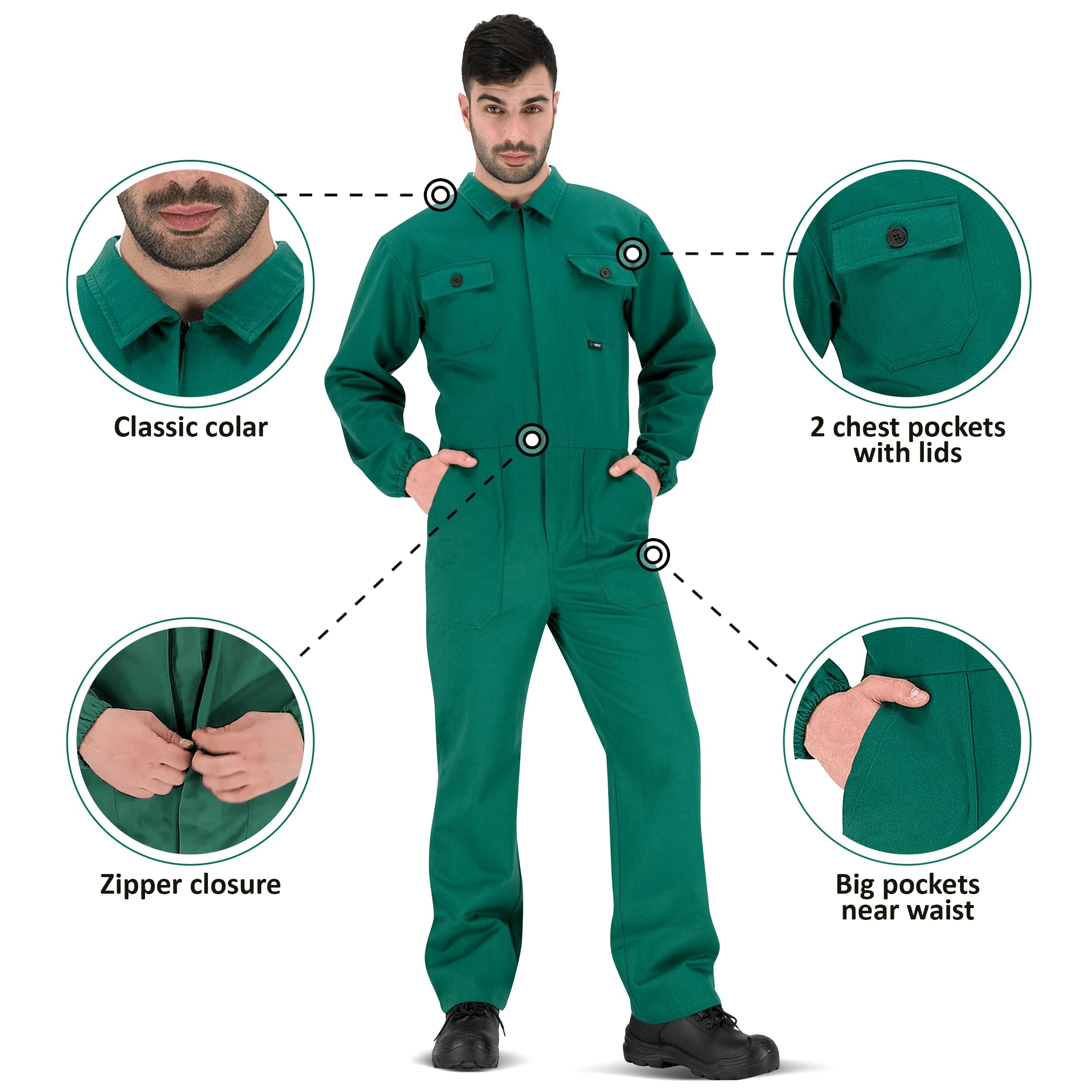 BWOLF ANAX 100% Algodón Mono de Trabajo Hombre Mono Trabajo Hombre Mono Trabajo Mujer con 5 Bolsillos…