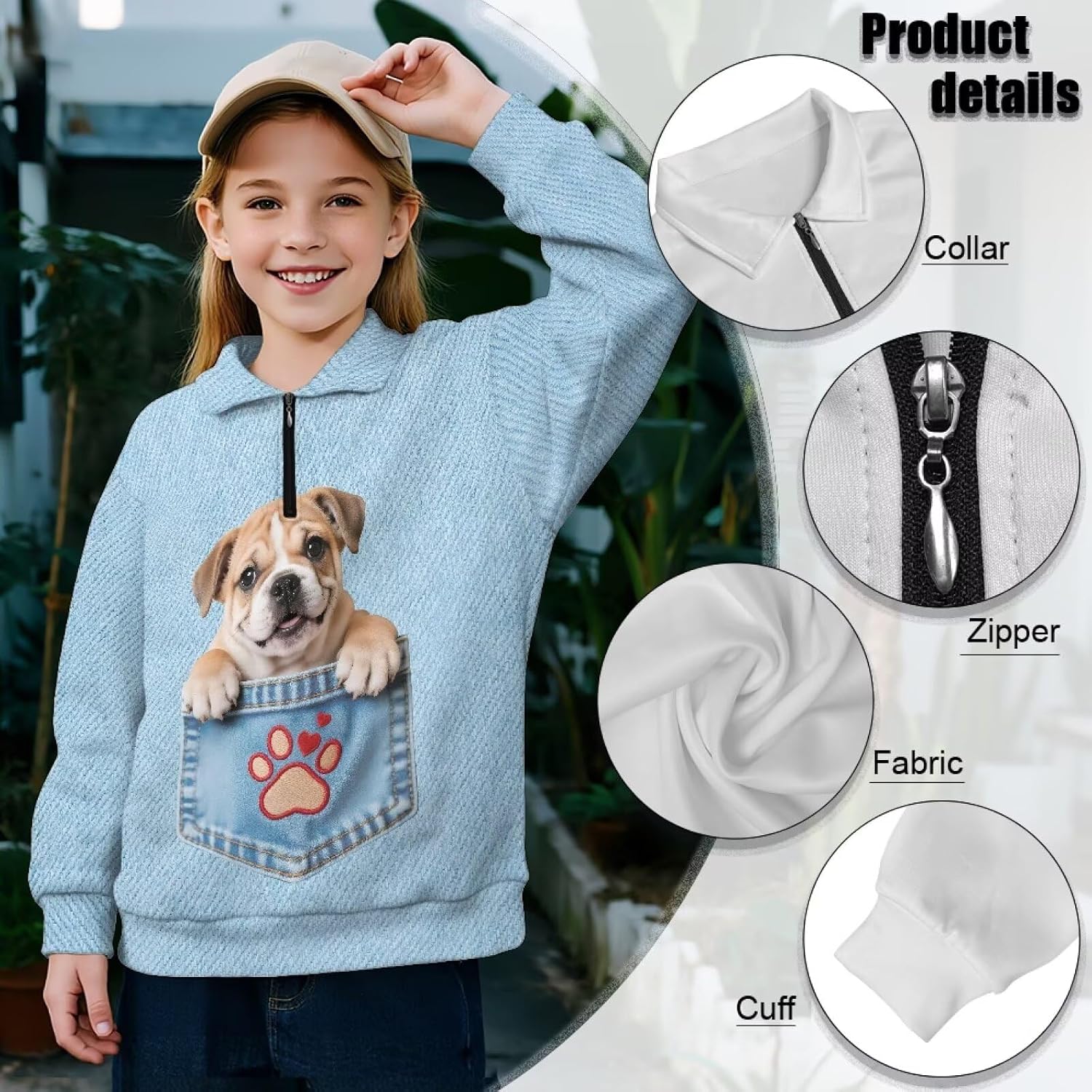 Xoenoiee Girls Half Zip Sweatshirt Long Sleeve Pullover Tops Oversized 3D Graphic Sweater Kids Fall Winter Clothes 5-14Y