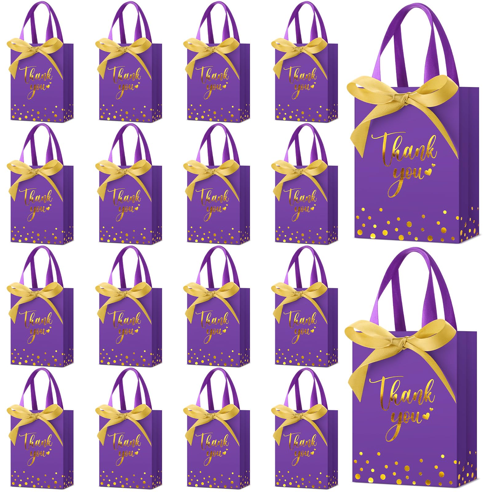 Kolldenn 36 Pack Small Thank You Gift Bags with Handles 5.9 x 4.3 x 2.4 inches Party Favor Bags with Bow Ribbon Candy Goodie Gift Bags Bulk for Wedding Graduation Birthday Bridal Shower(Purple)