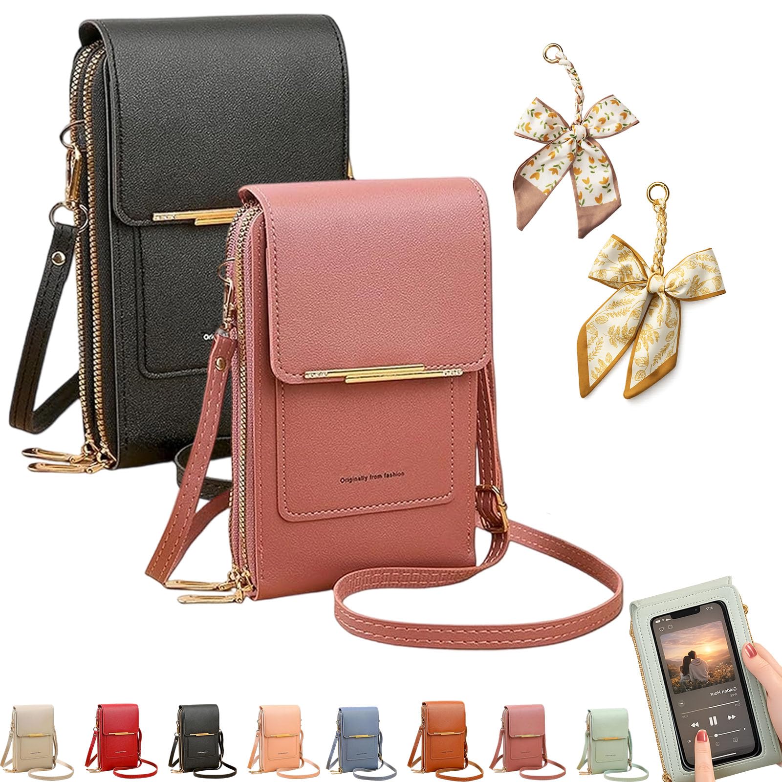 Women's Touch Screen Mobile Phone Messenger Bag, RFID Leather Crossbody Wallet Purse, Anti-Theft Shoulder Strap — view 24