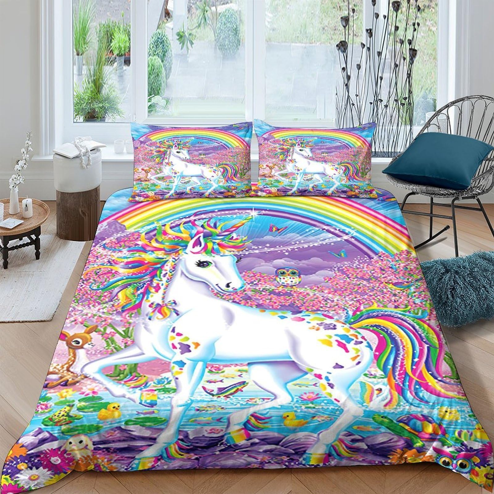 Ctjqhvkz Style-4 3D Printed Rainbow Unicorn Fitted Sheet Microfiber Soft Colorful Fantasy Mattress Cover For Bedroom Guestroom Decor Single（135X200cm）