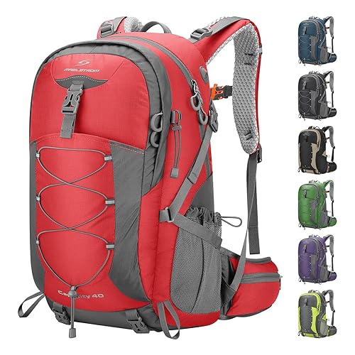 Mochila de Senderismo Maelstrom, Mochila de Camping, Mochila de Senderismo de 40L Impermeable con Cubierta de Lluvia, Mochila de Viaje Ligera, Roja