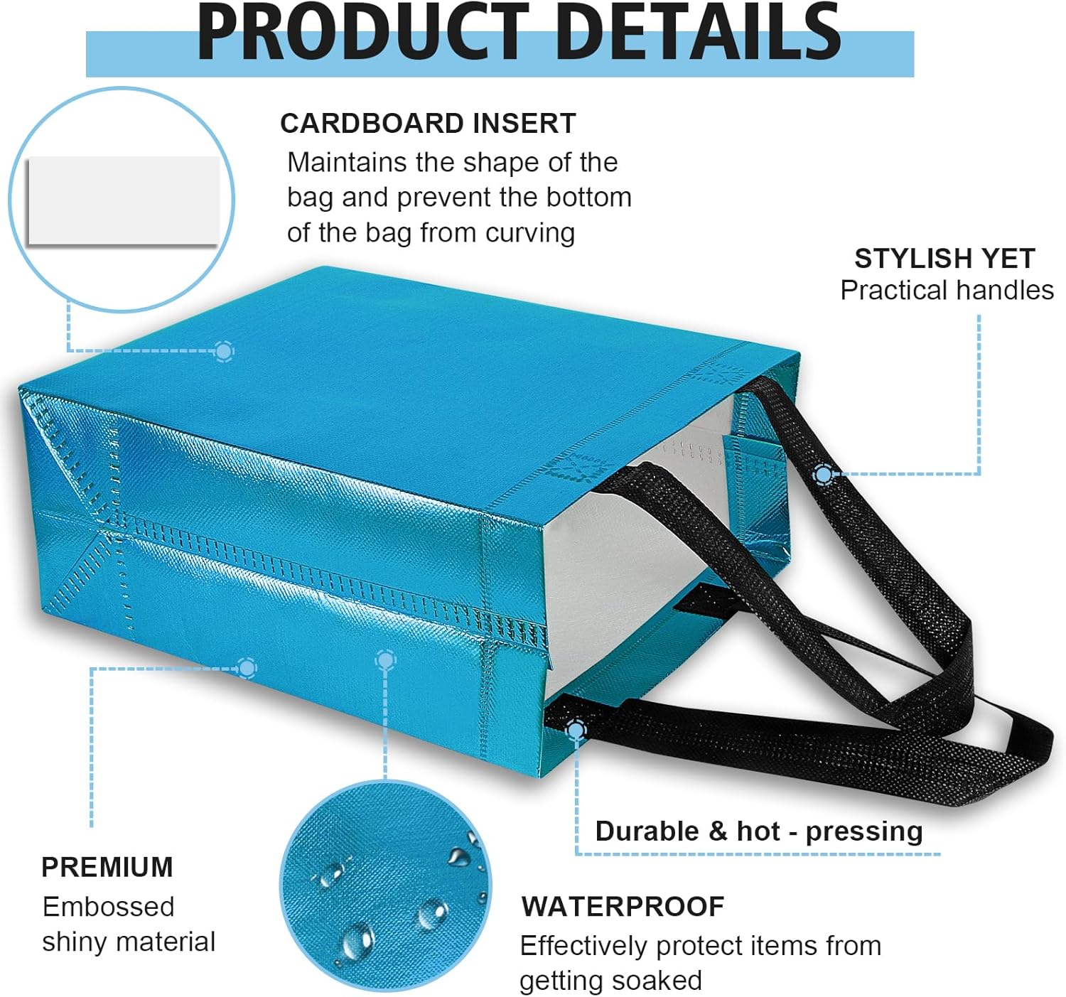 【18-Pack Water Blue】 Reusable Gift Bags with Handles, Bulk Goodie Bags for Valentines Day, Baby Shower, Birthday, Party Favors, Wedding, Holiday Goodie | 8x4x10 Inches | 18 Premium Water Blue Bag | Eco-Friendly - Image 3