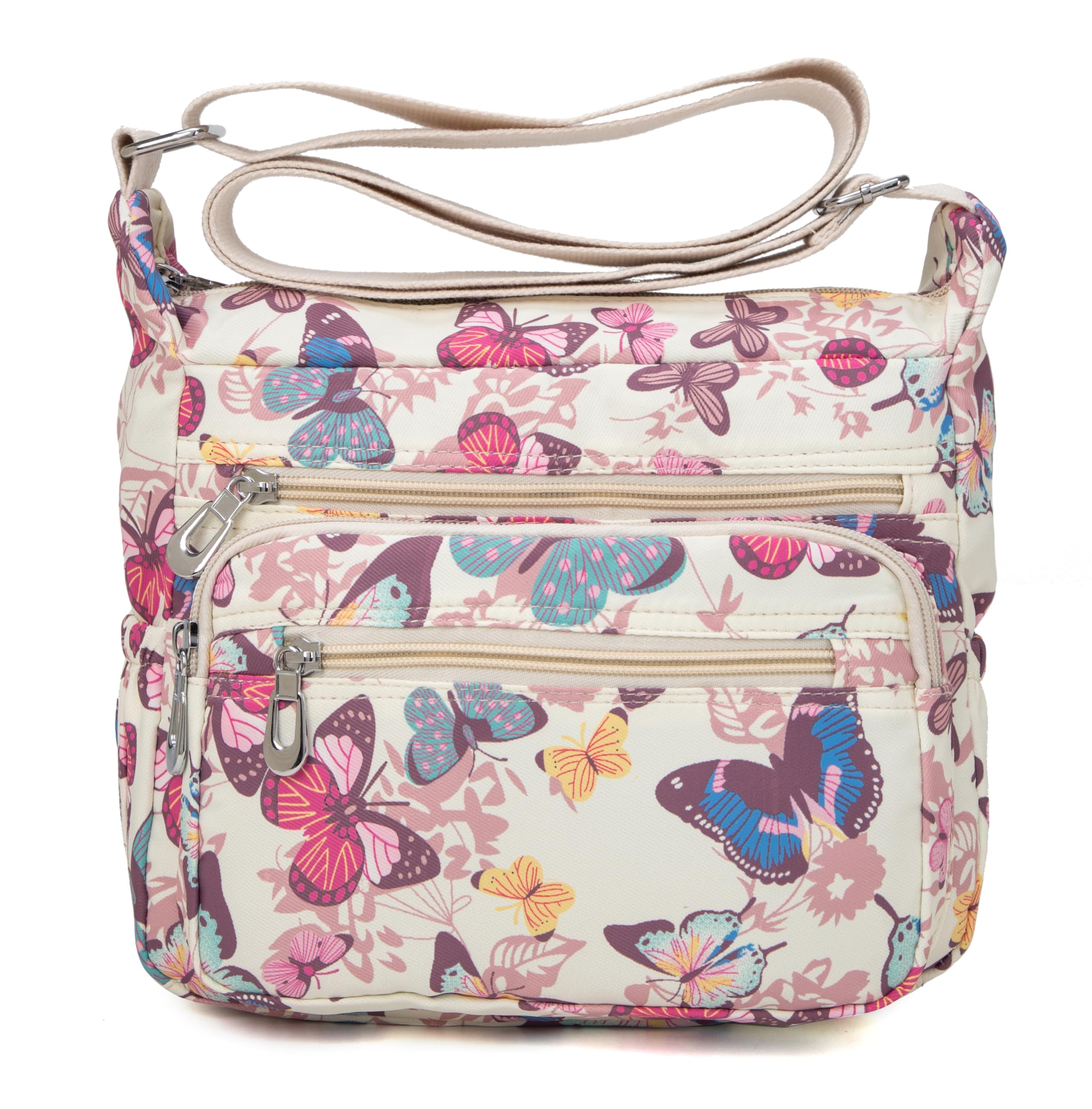 Nylon Floral Multi-Pocket Crossbody Purse Bags for Women Travel Shoulder Bag-picture-12
