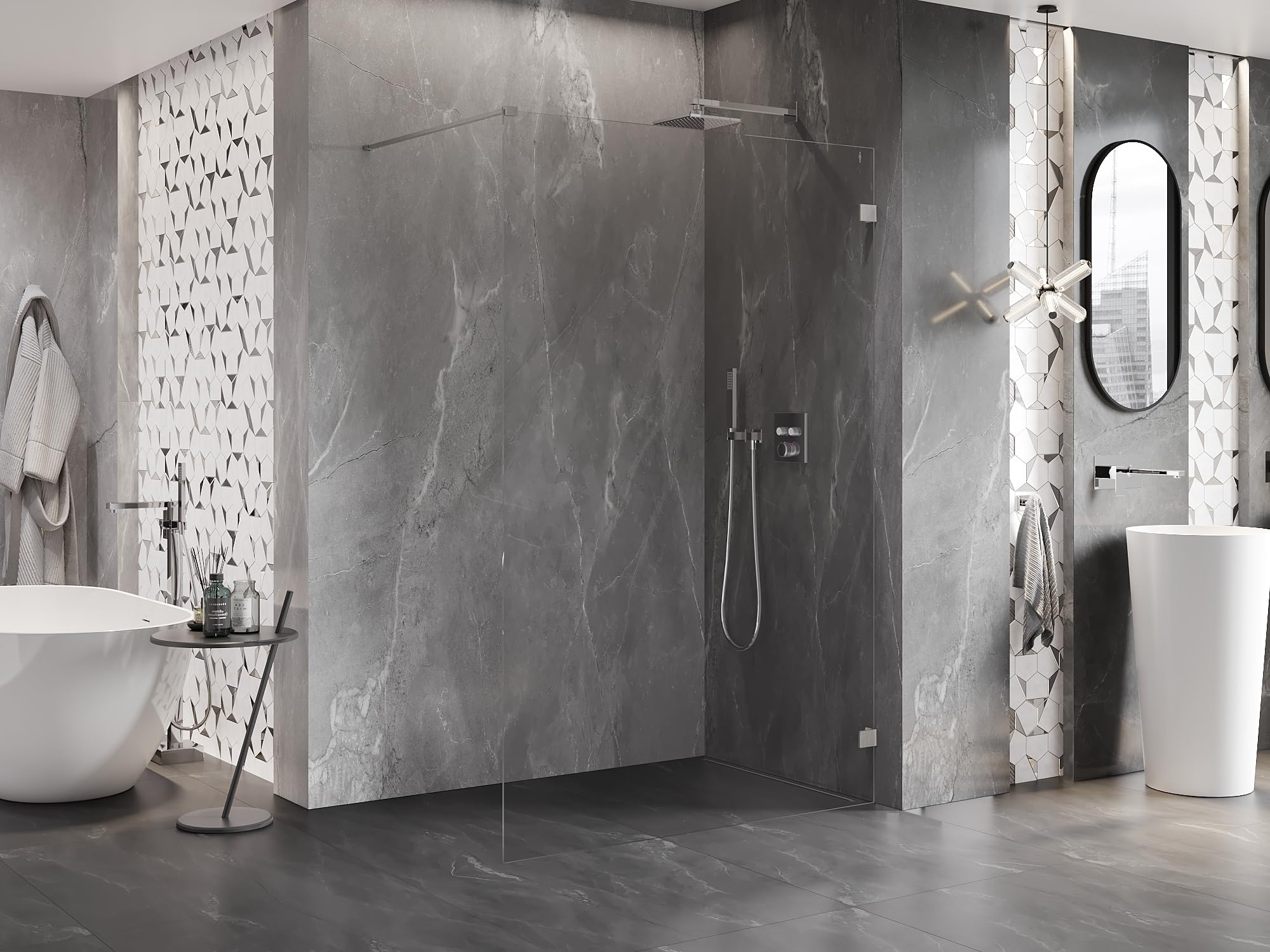 Mexen Lunar Parete Doccia Walk-In Destro 70x200 Trasparente 8mm Nichel Spazzolato