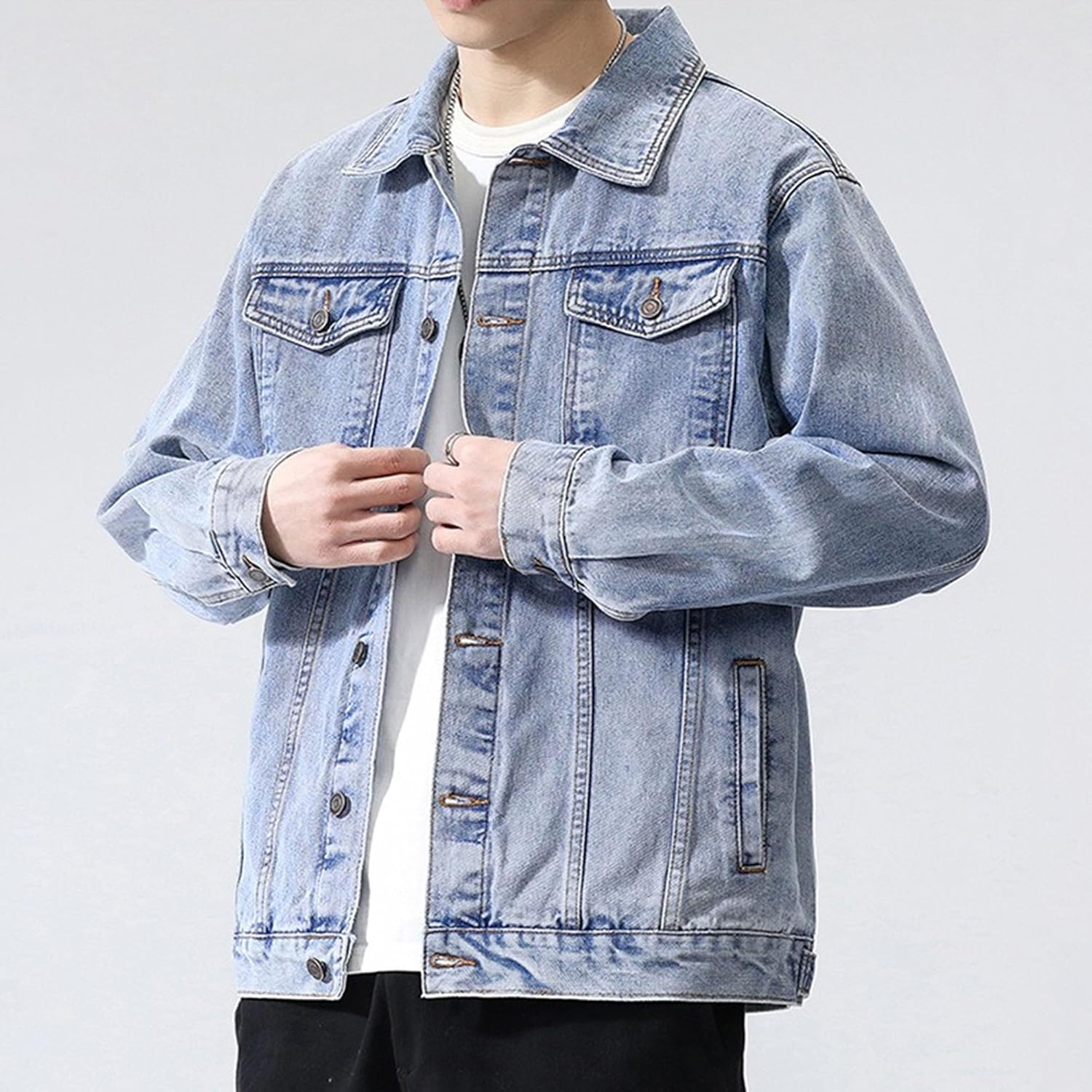 Maiyifu-GJ Men's Fashion Distressed Denim Jackets Slim Fit Ripped Jean Jacket Coat Cotton Lightweight Trucker Outerwear