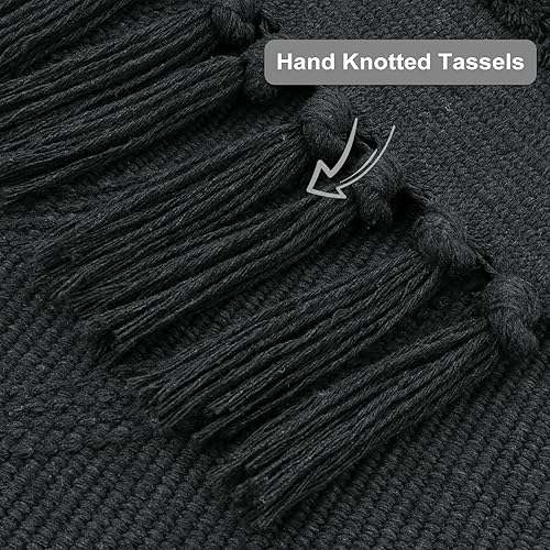 Miniatura 3 de Uphome Alfombra bohemia de 3 x 5 pies, lavable, de mal de ojo, con borlas, suave tejido de algodón, alfombra moderna y minimalista para el suelo,