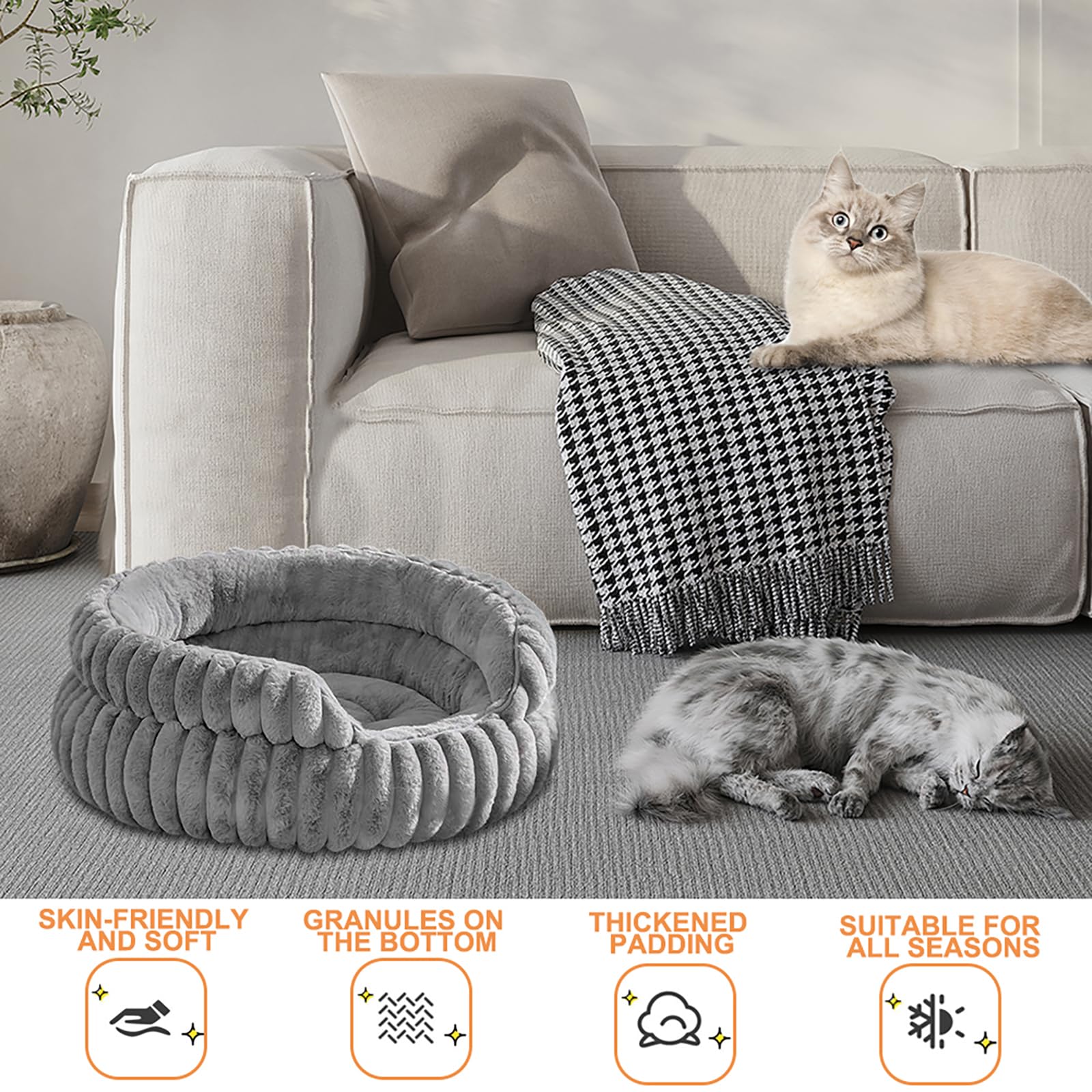 Panier Chien, Panier Chat Moelleux, Lit Calmant pour Chien et Chat, Lit Rond Dehoussable Lavable, Antidérapant, Paniers Donut pour Petits Chiens et Chats Moyens, (50 cm, M)