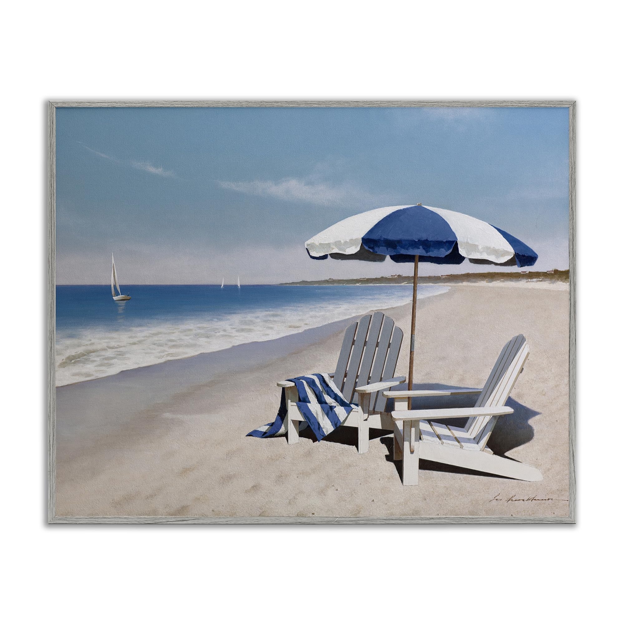 Stupell Industries Serene Coastal Hangout Giclée-Kunstdesign von Zhen-Huan Lu, gerahmt, Grau, 76,2 x 61 cm